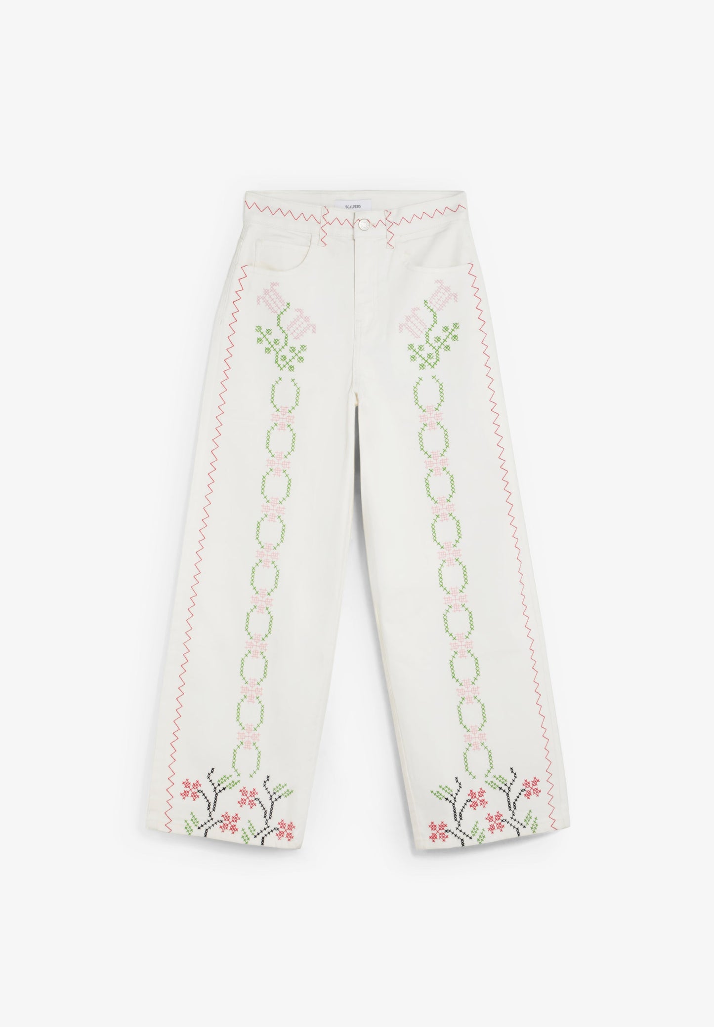 JEANS WIDE LEG COM BORDADOS FLORAIS
