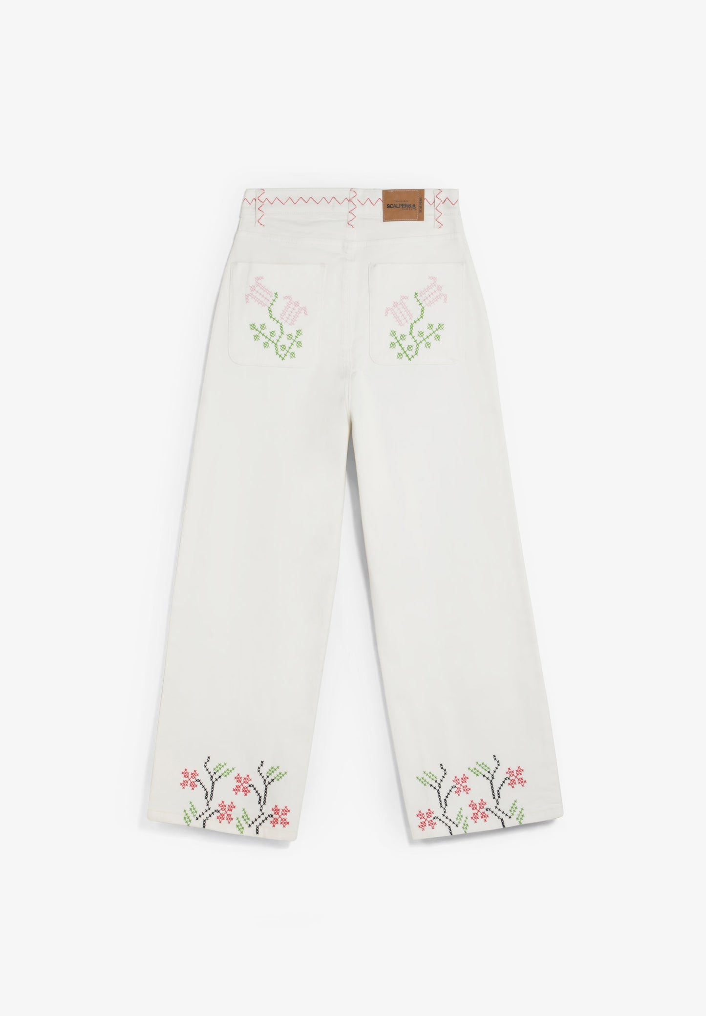 JEANS WIDE LEG COM BORDADOS FLORAIS