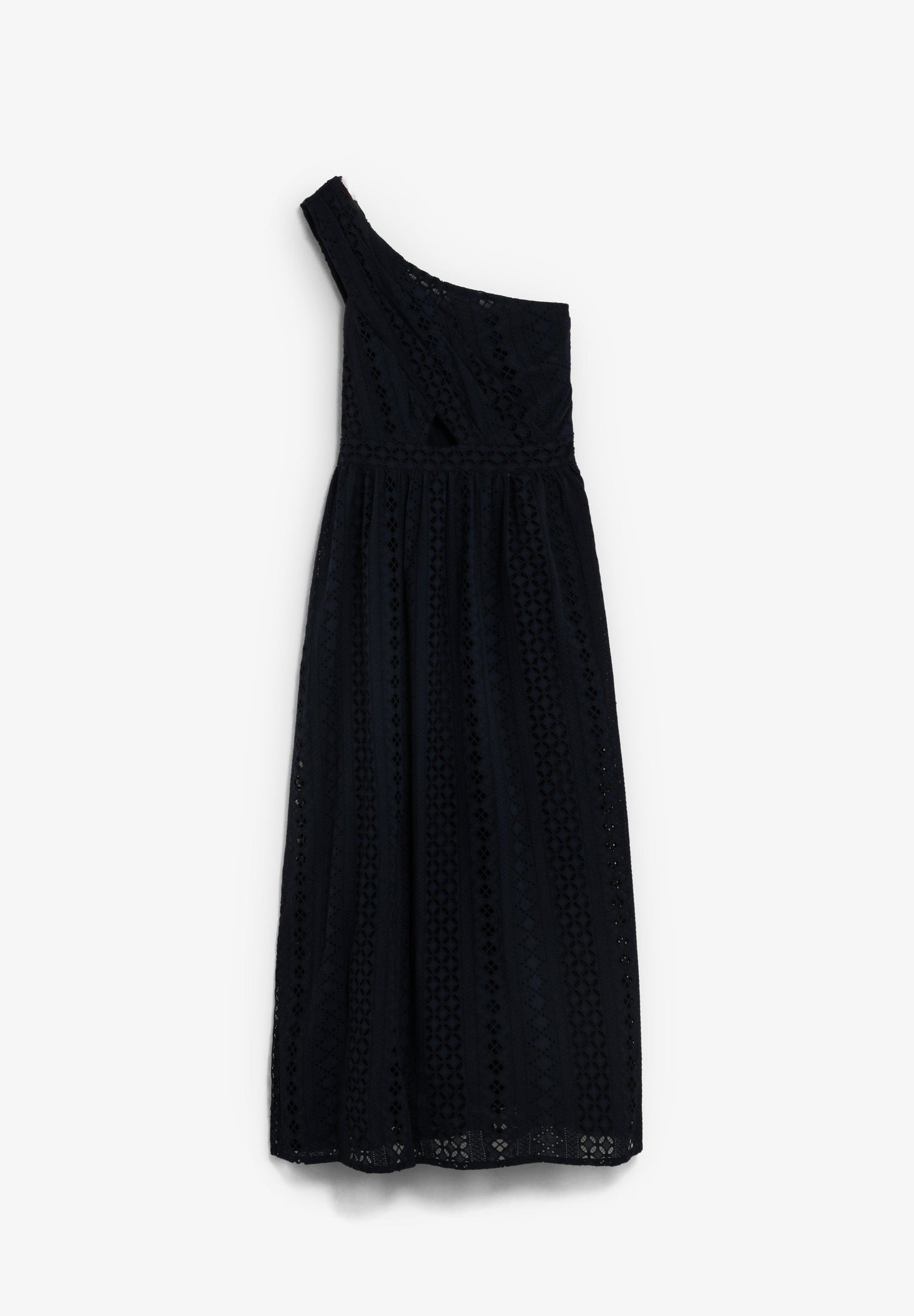 VESTIDO MIDI ASSIMÉTRICO BORDADO