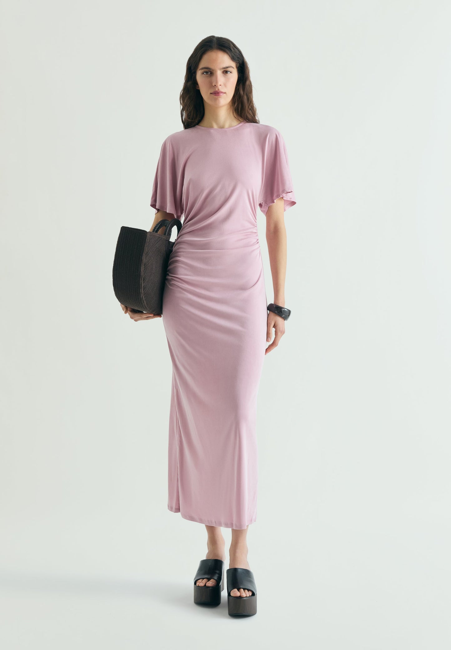 VESTIDO CUPRO COM FRANZIDOS