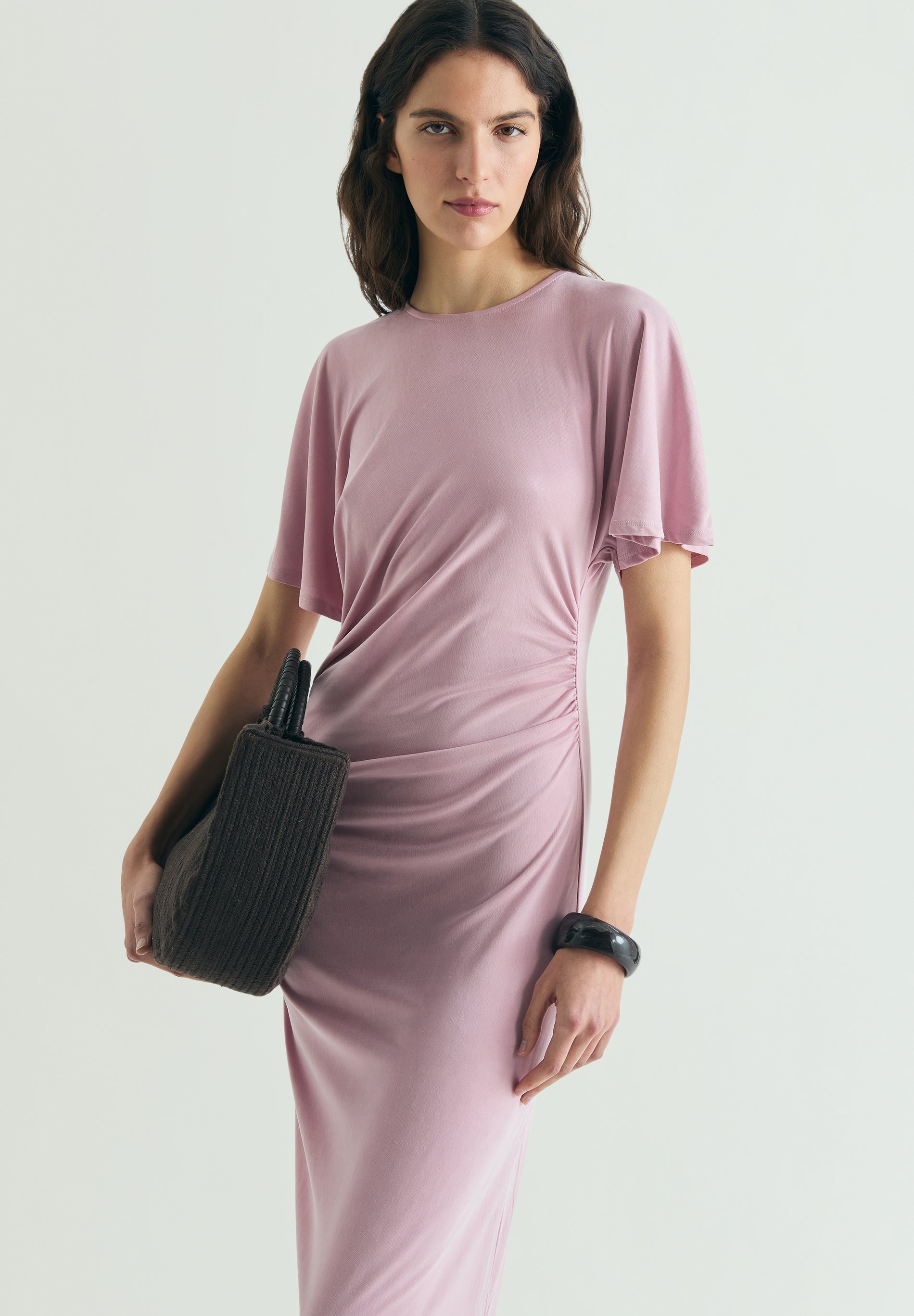 VESTIDO CUPRO COM FRANZIDOS