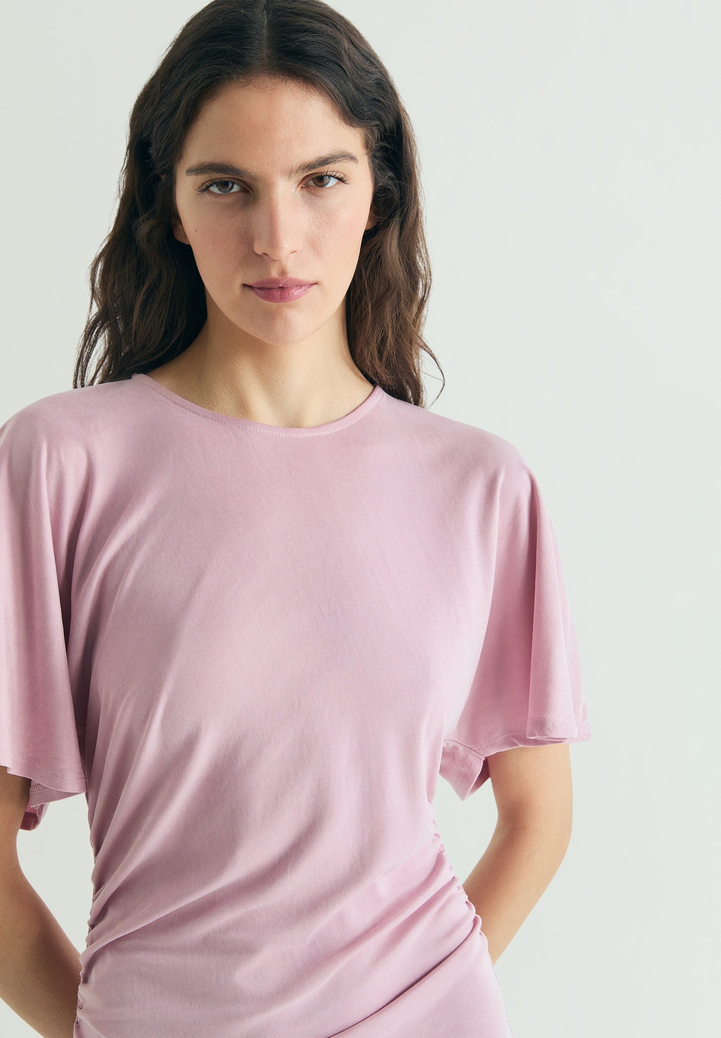 VESTIDO CUPRO COM FRANZIDOS