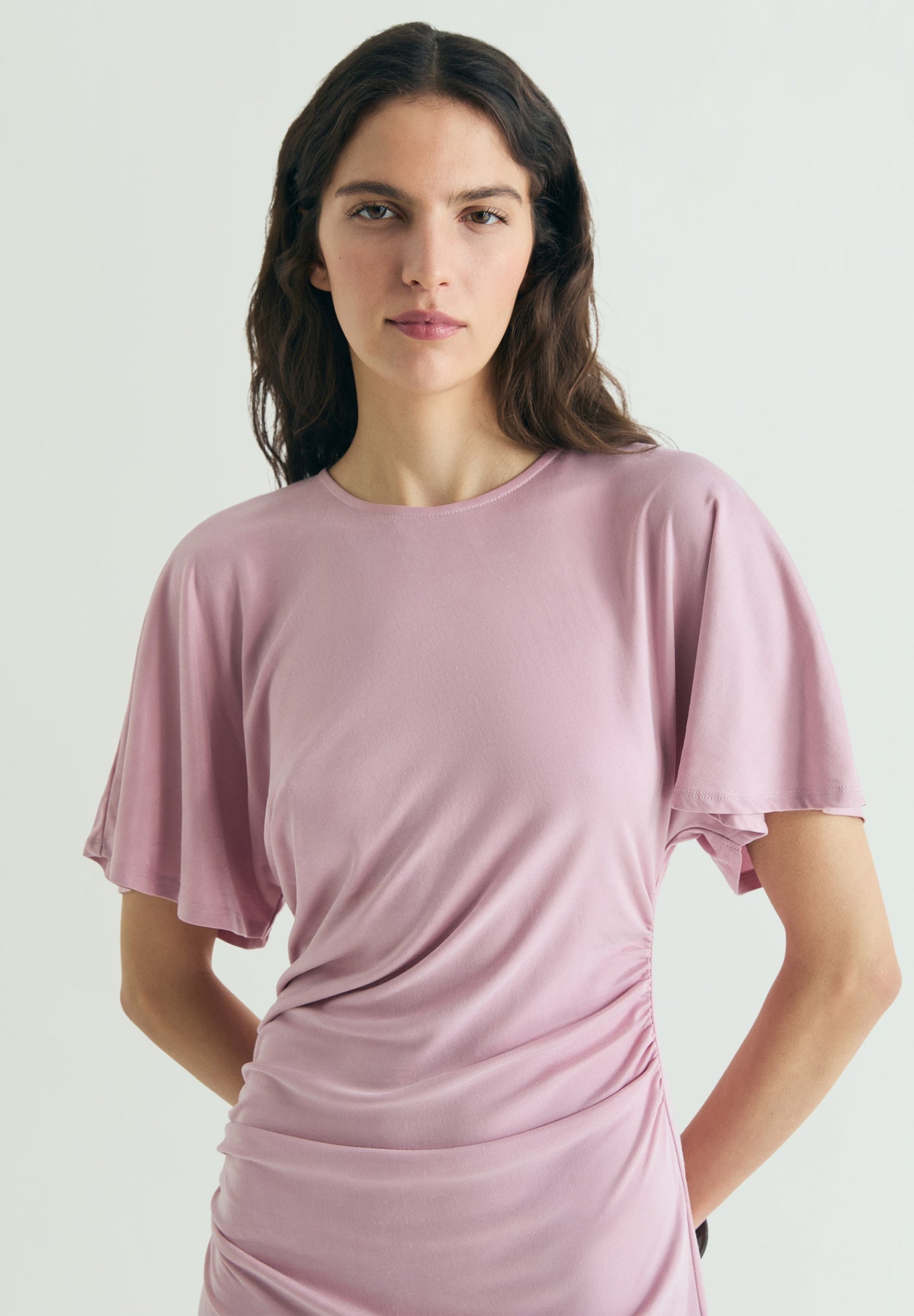 VESTIDO CUPRO COM FRANZIDOS