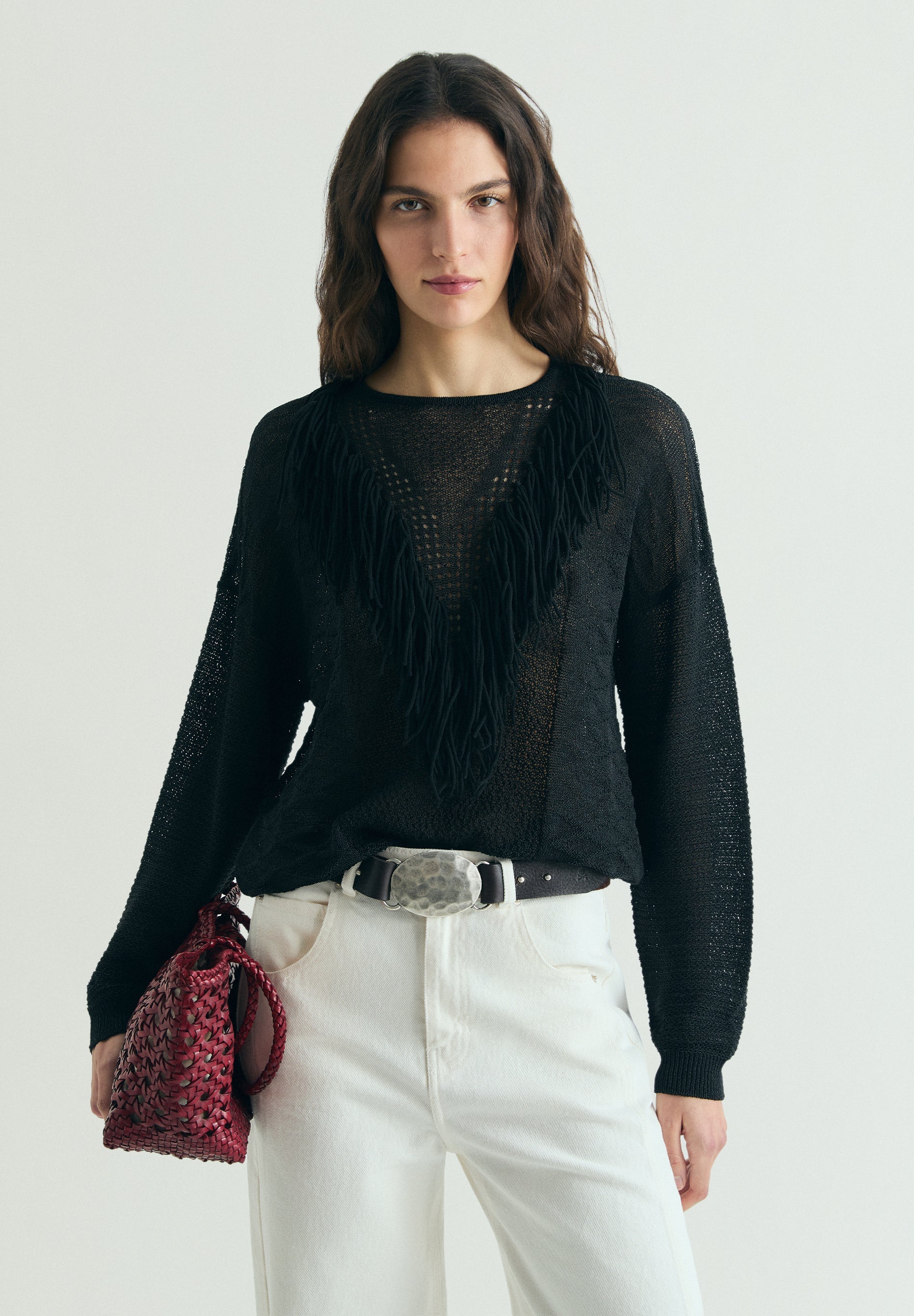 SWEATER DE RENDILHADO COM FRANJAS