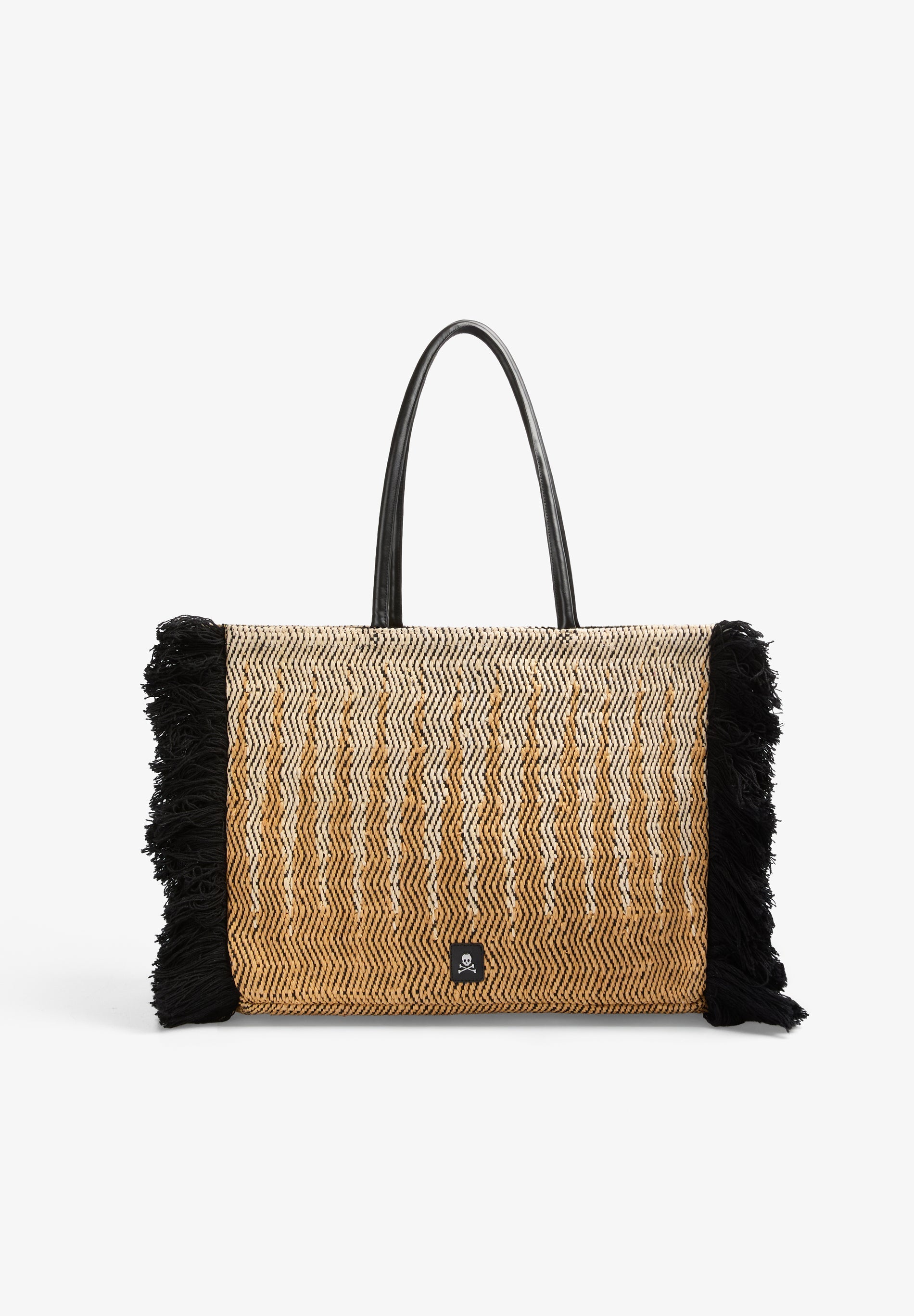 BOLSA TOTE EM FIBRA NATURAL COM FRANJAS