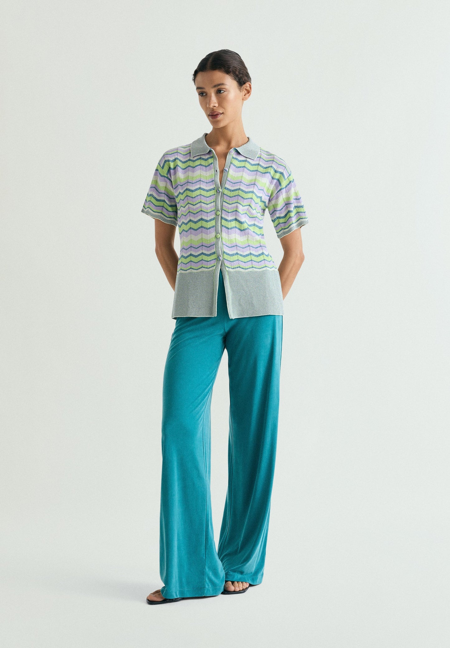 CAMISA POLO DE MALHA COM FIO METALIZADO
