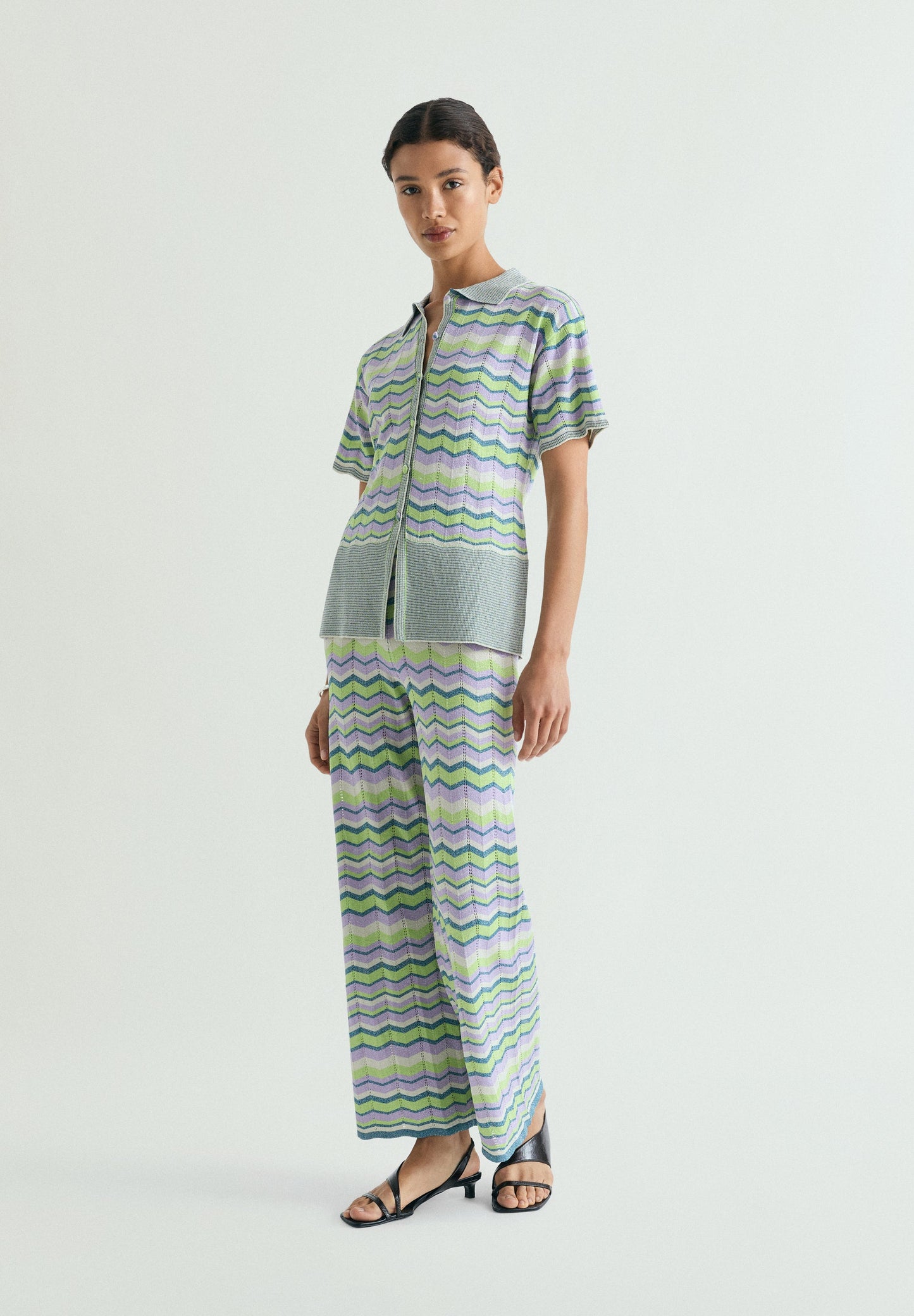 CAMISA POLO DE MALHA COM FIO METALIZADO
