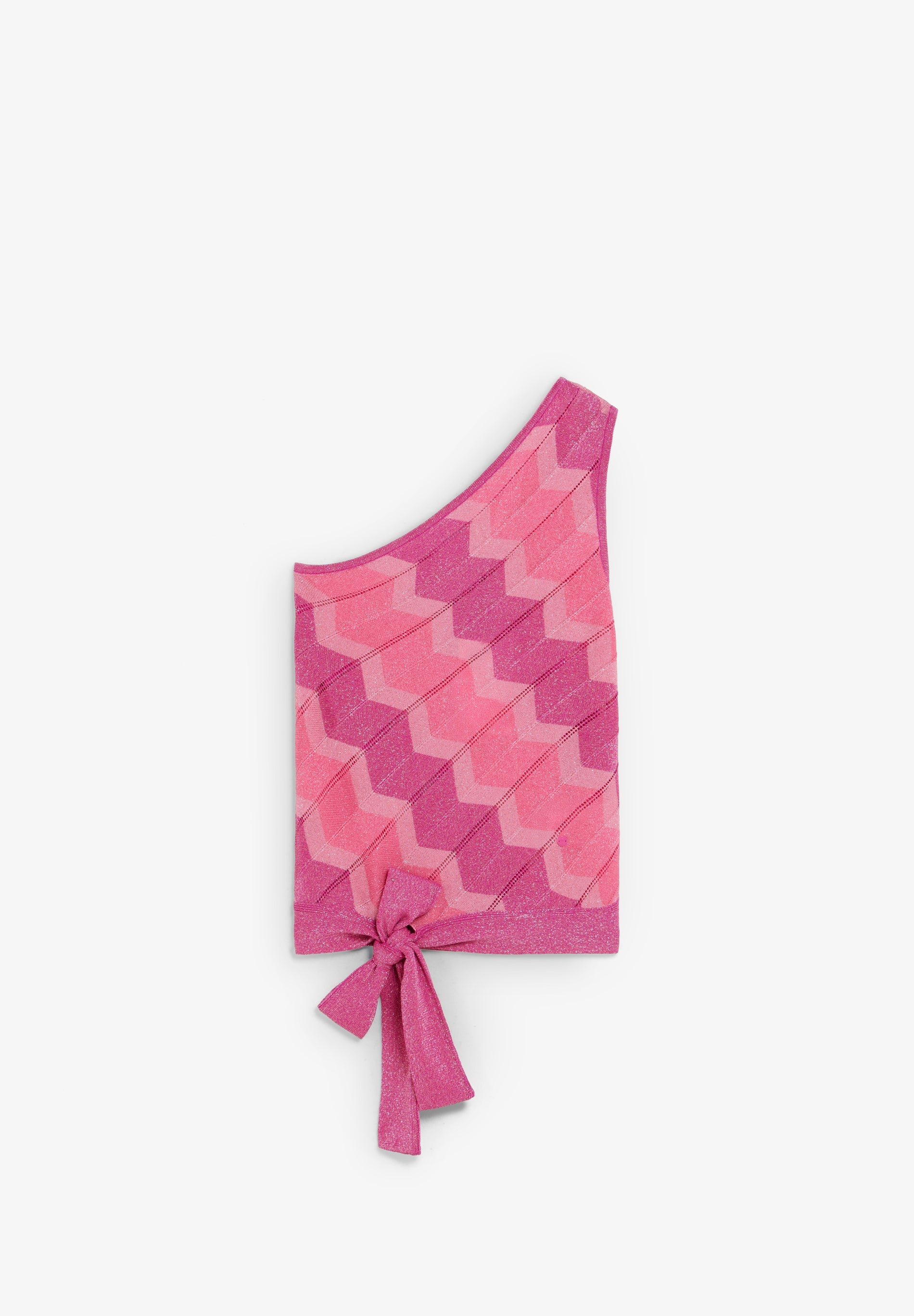 TOP ASSIMÉTRICO DE MALHA COM FIO METALIZADO