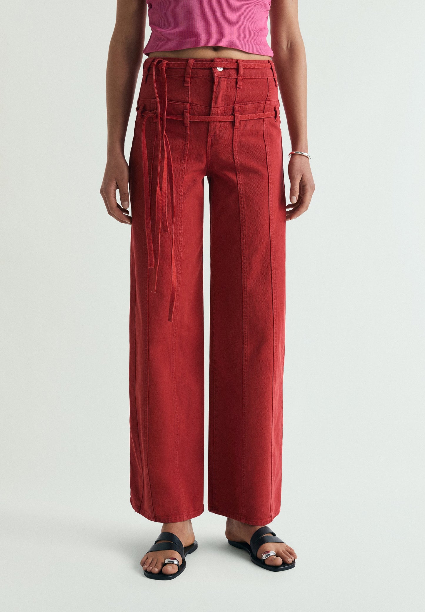CALÇAS DENIM COM CINTO DUPLO