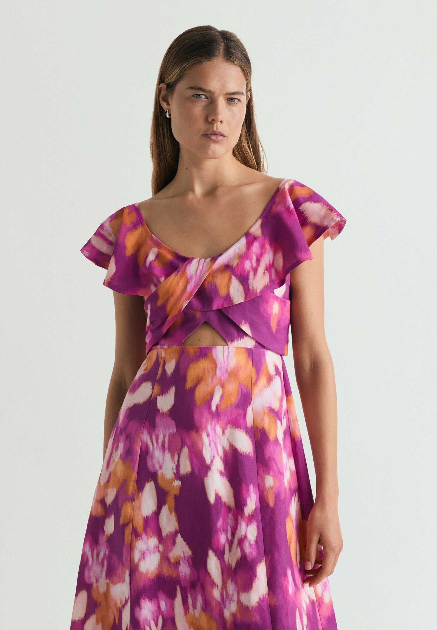 VESTIDO DE ALGODÃO E LINHO COM PADRÃO