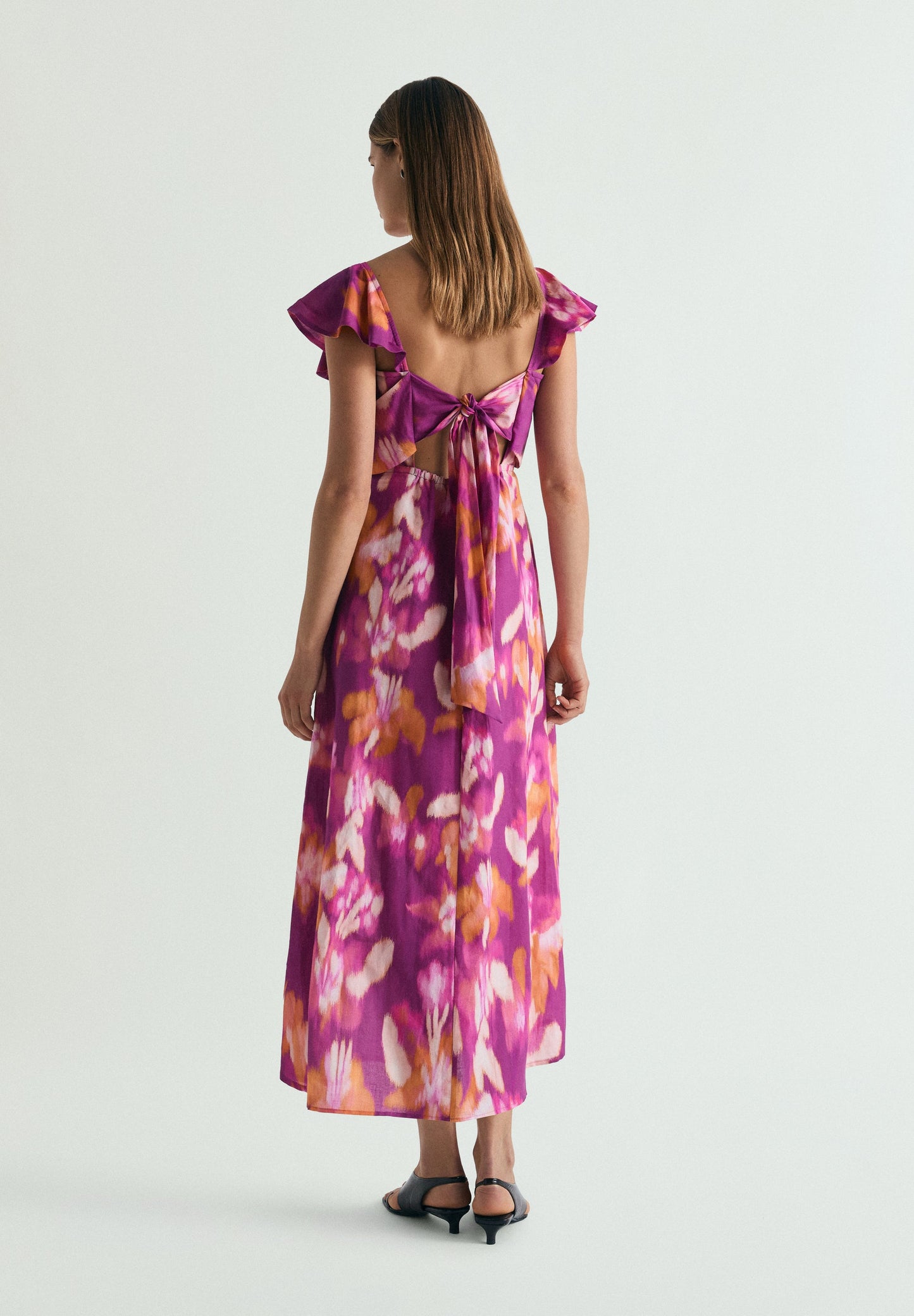 VESTIDO DE ALGODÃO E LINHO COM PADRÃO