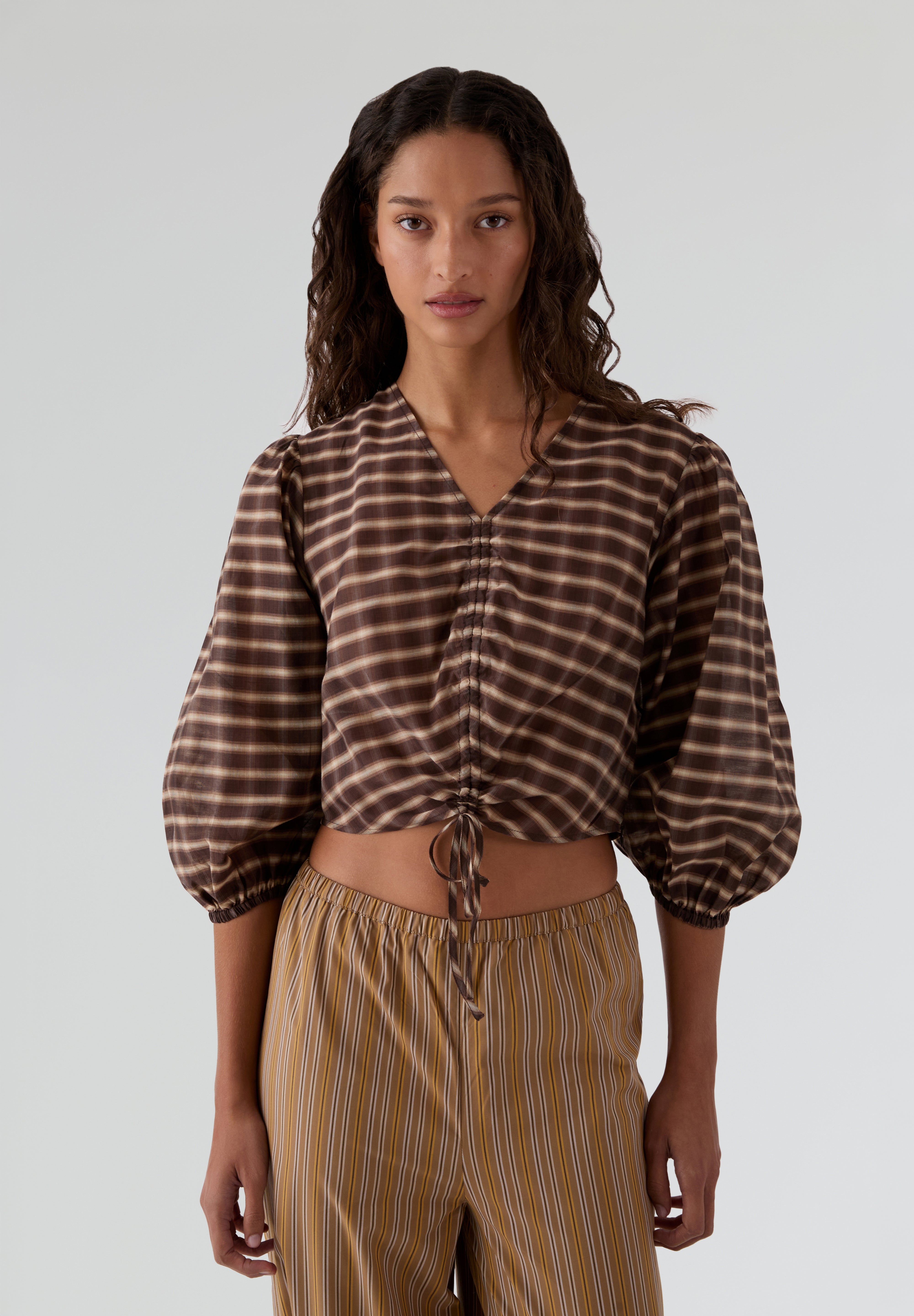 THE TINY BIG SISTER | CHECK V-NECK BLOUSE