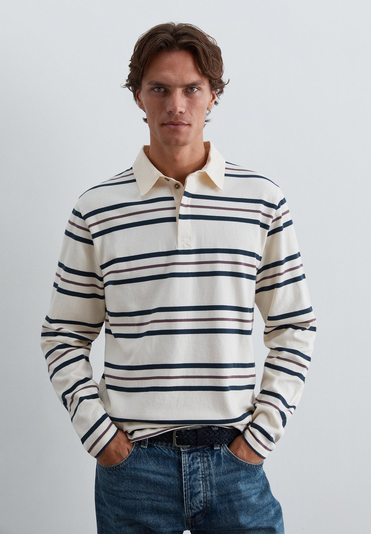 CAMISA POLO DE MANGA COMPRIDA ÀS RISCAS