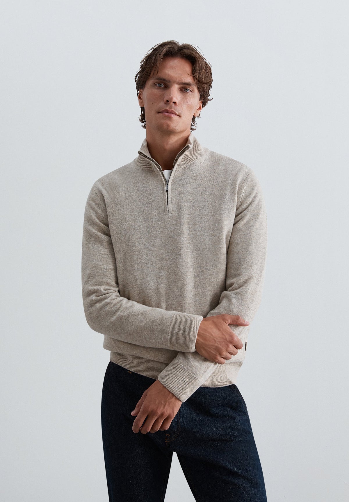 SWEATER DE LÃ COM MEIO FECHO