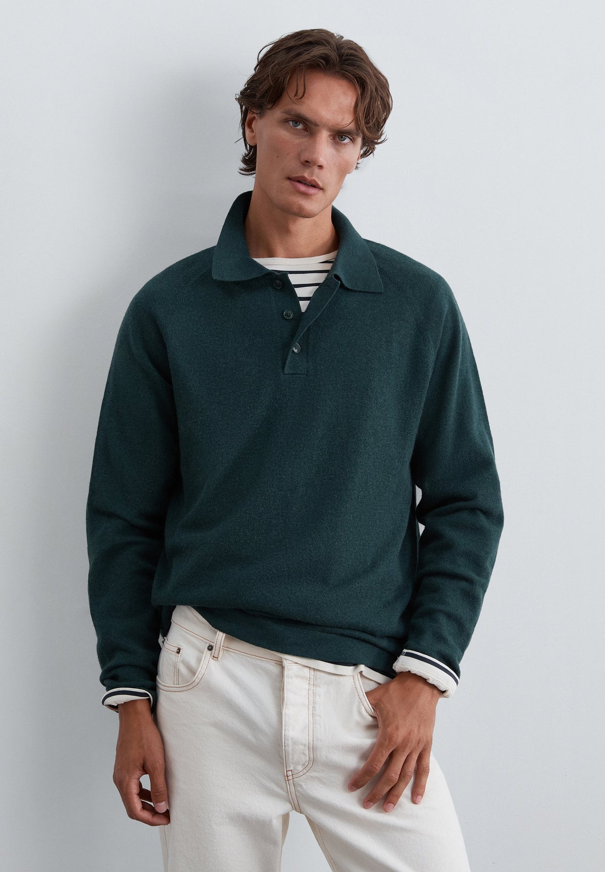 SWEATER DE LÃ MERINO COM GOLA TIPO CAMISA POLO
