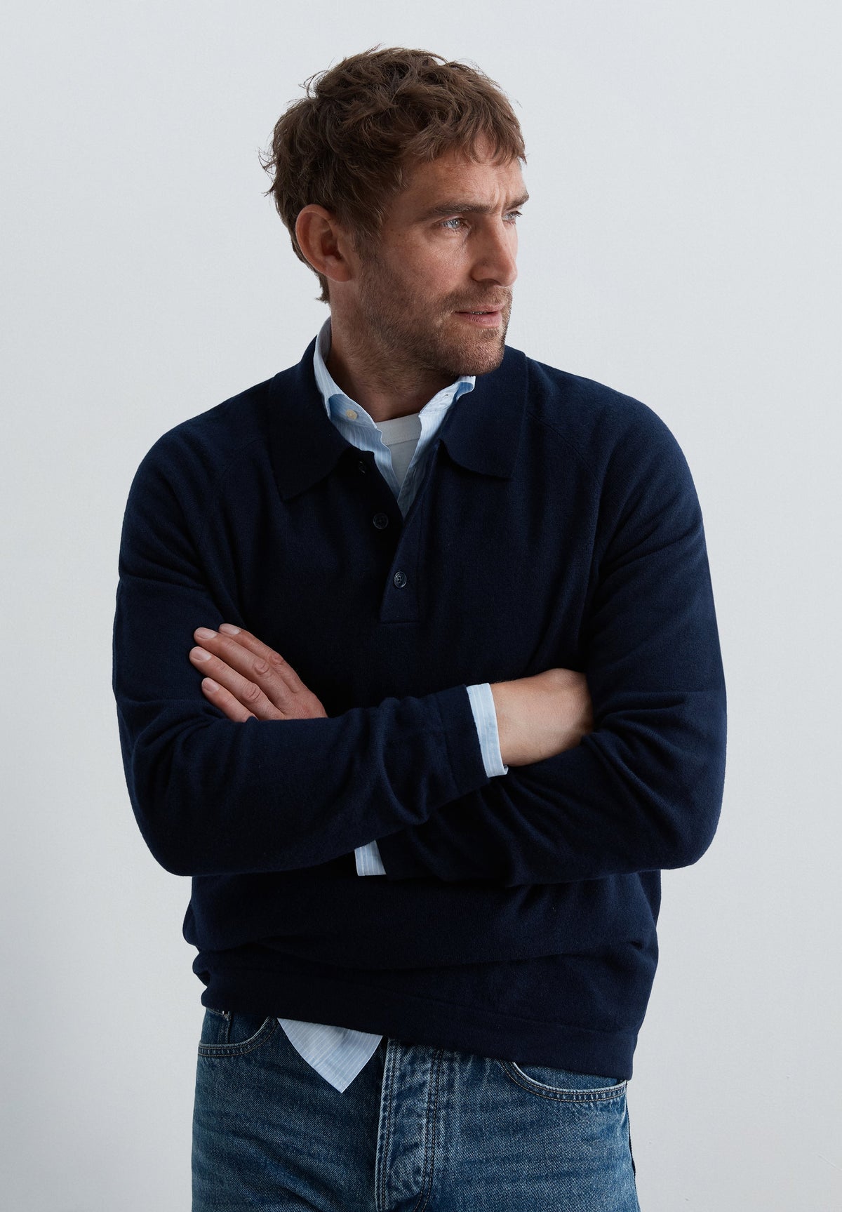 SWEATER DE LÃ MERINO COM GOLA TIPO CAMISA POLO
