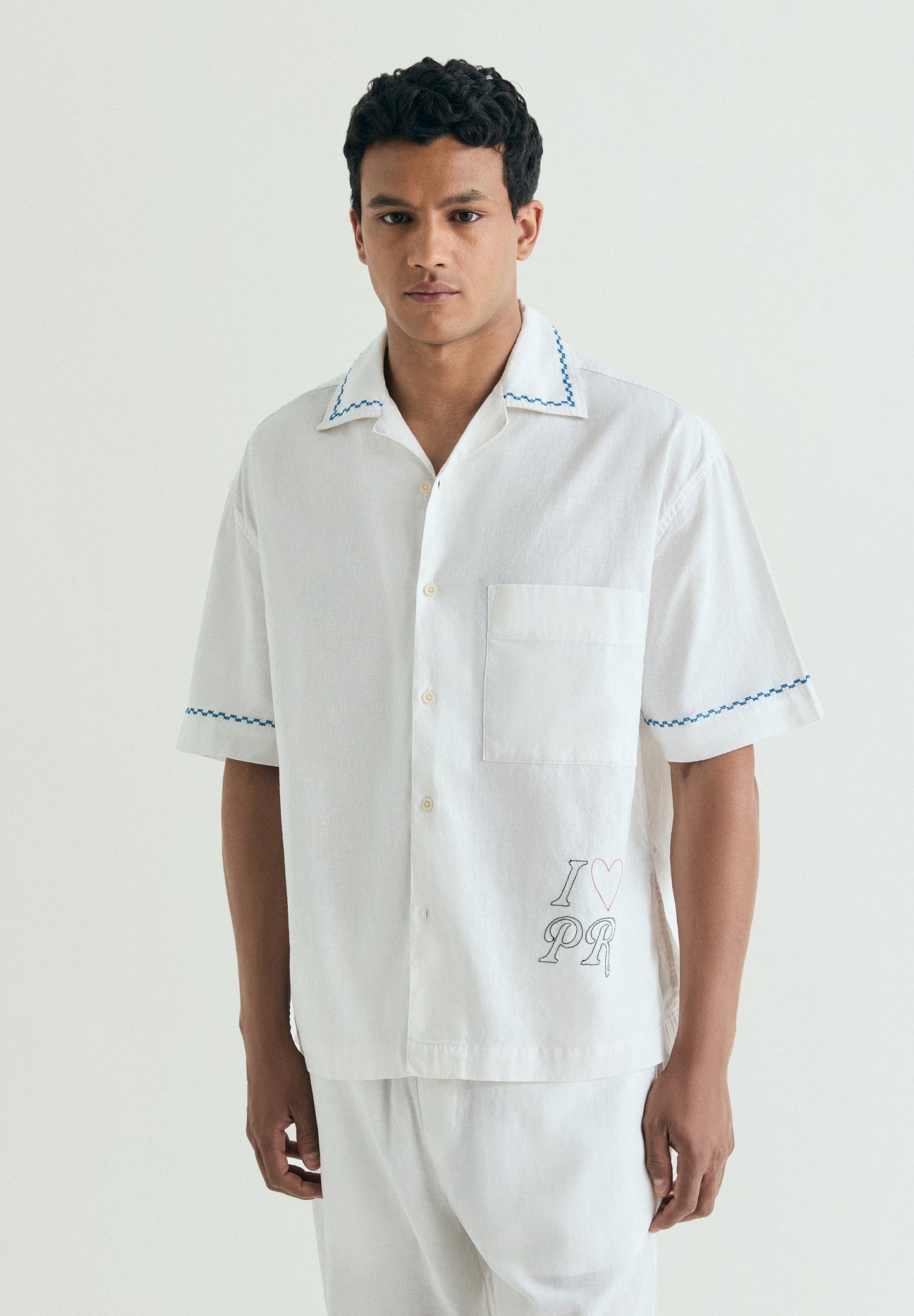 CAMISA DE ALGODÃO E LINHO BORDADA