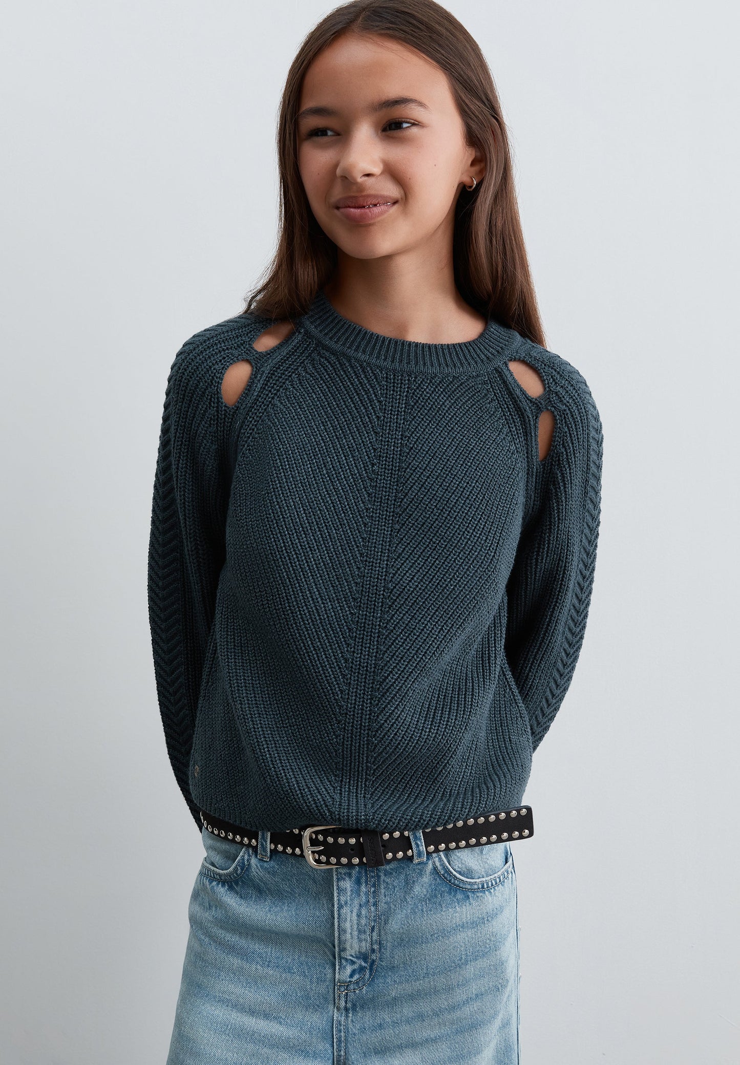 SWEATER DE MALHA COMBINADA COM ABERTURAS