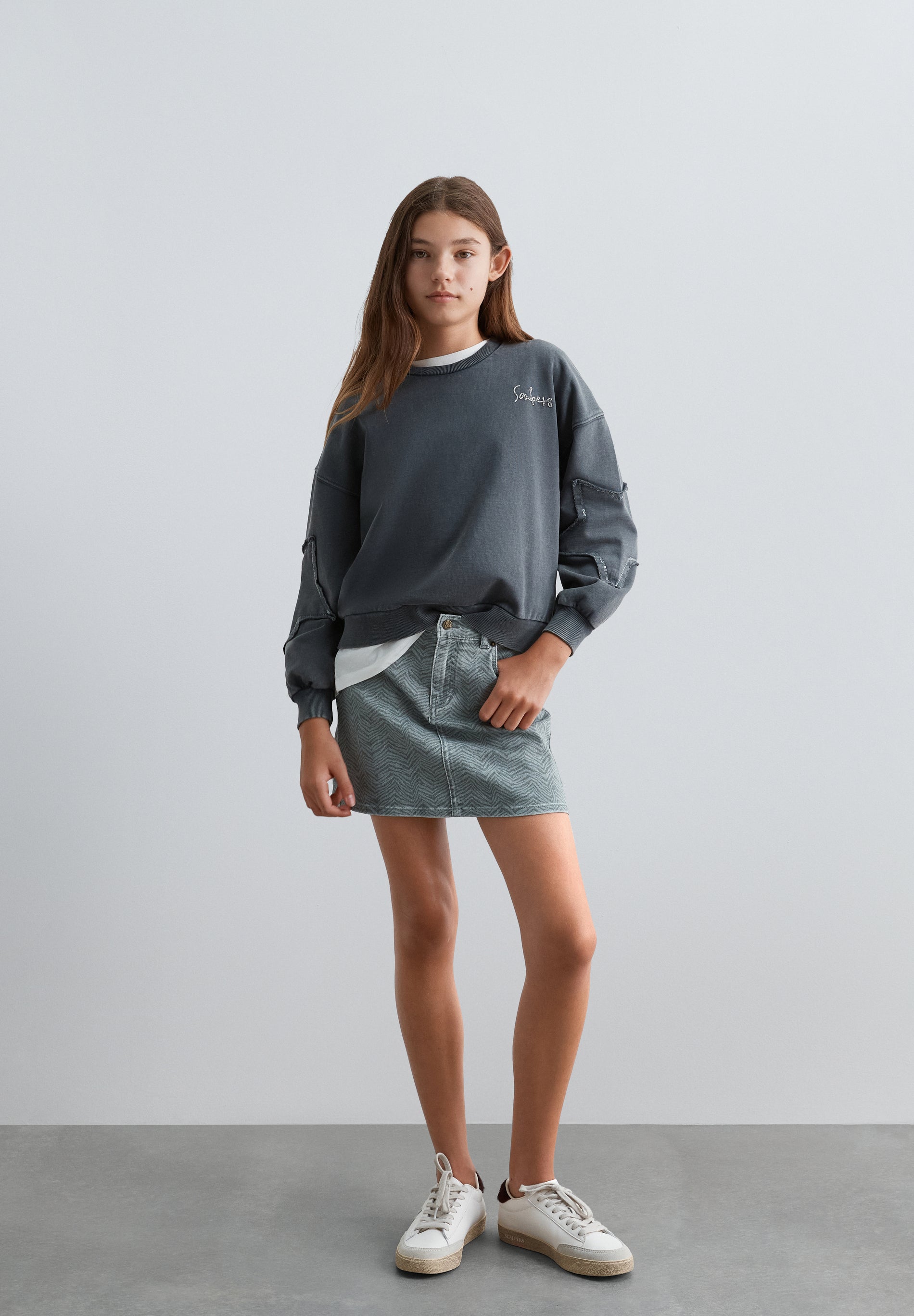 SAIA CURTA DENIM COM PADRÃO