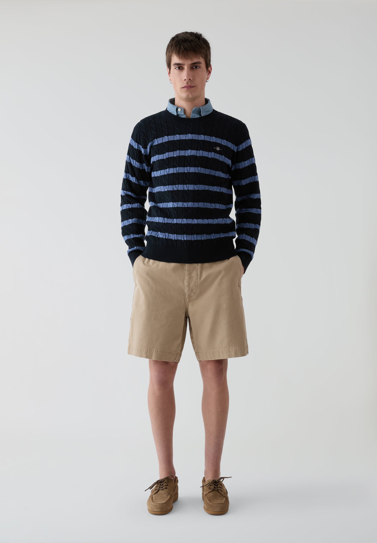 GANT | STRIPED COTTON CABLE C-NECK