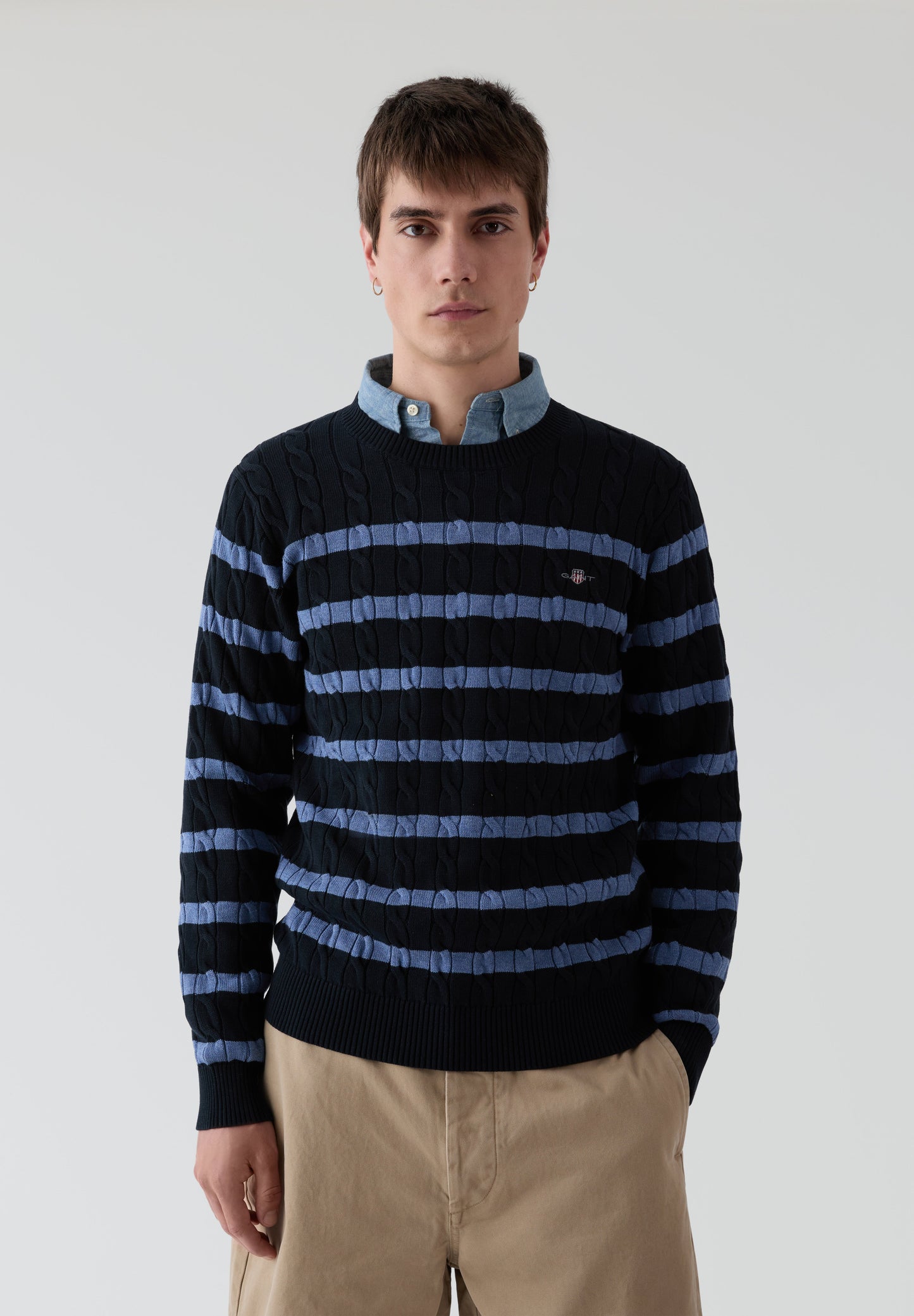 GANT | STRIPED COTTON CABLE C-NECK