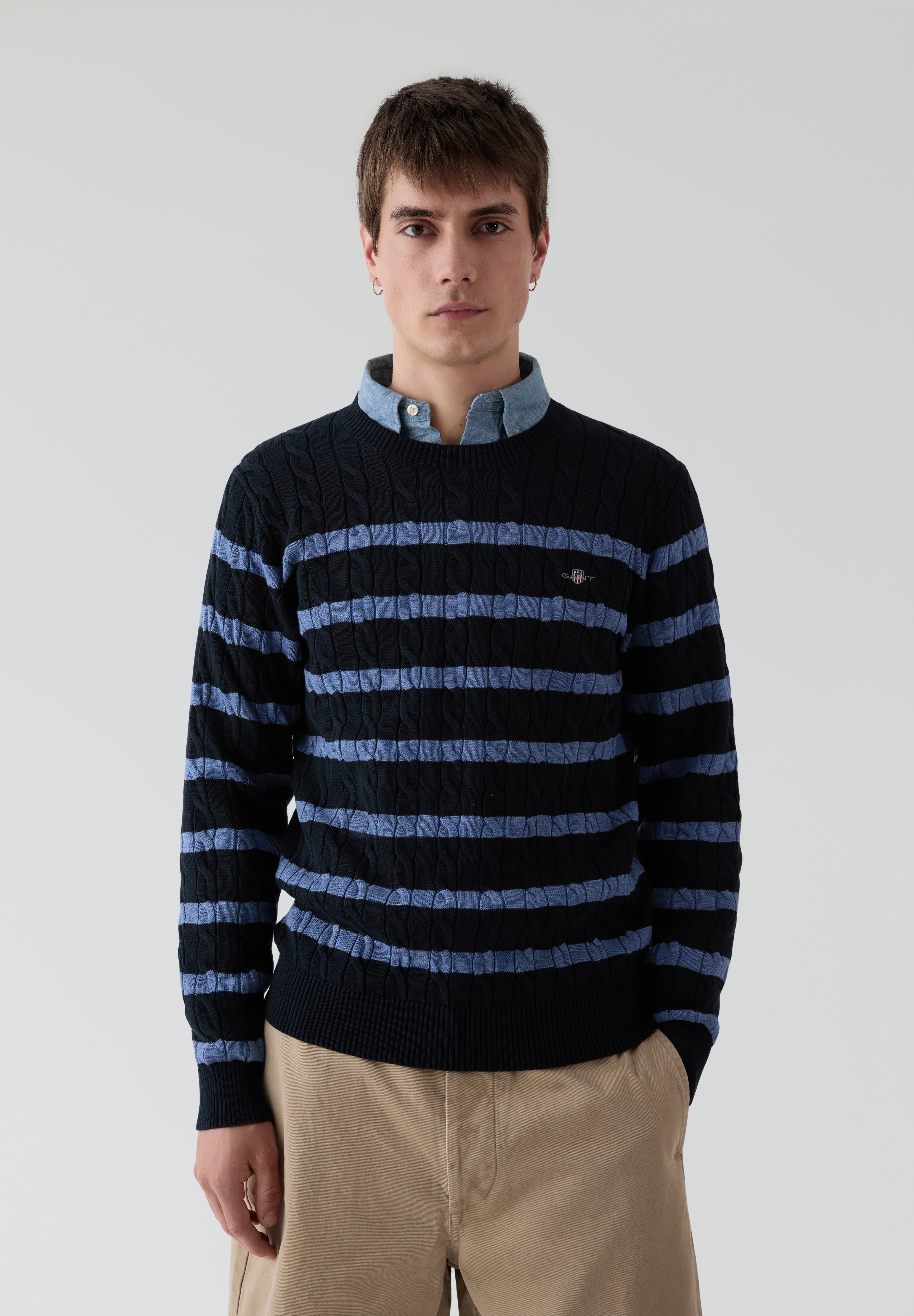 GANT | STRIPED COTTON CABLE C-NECK