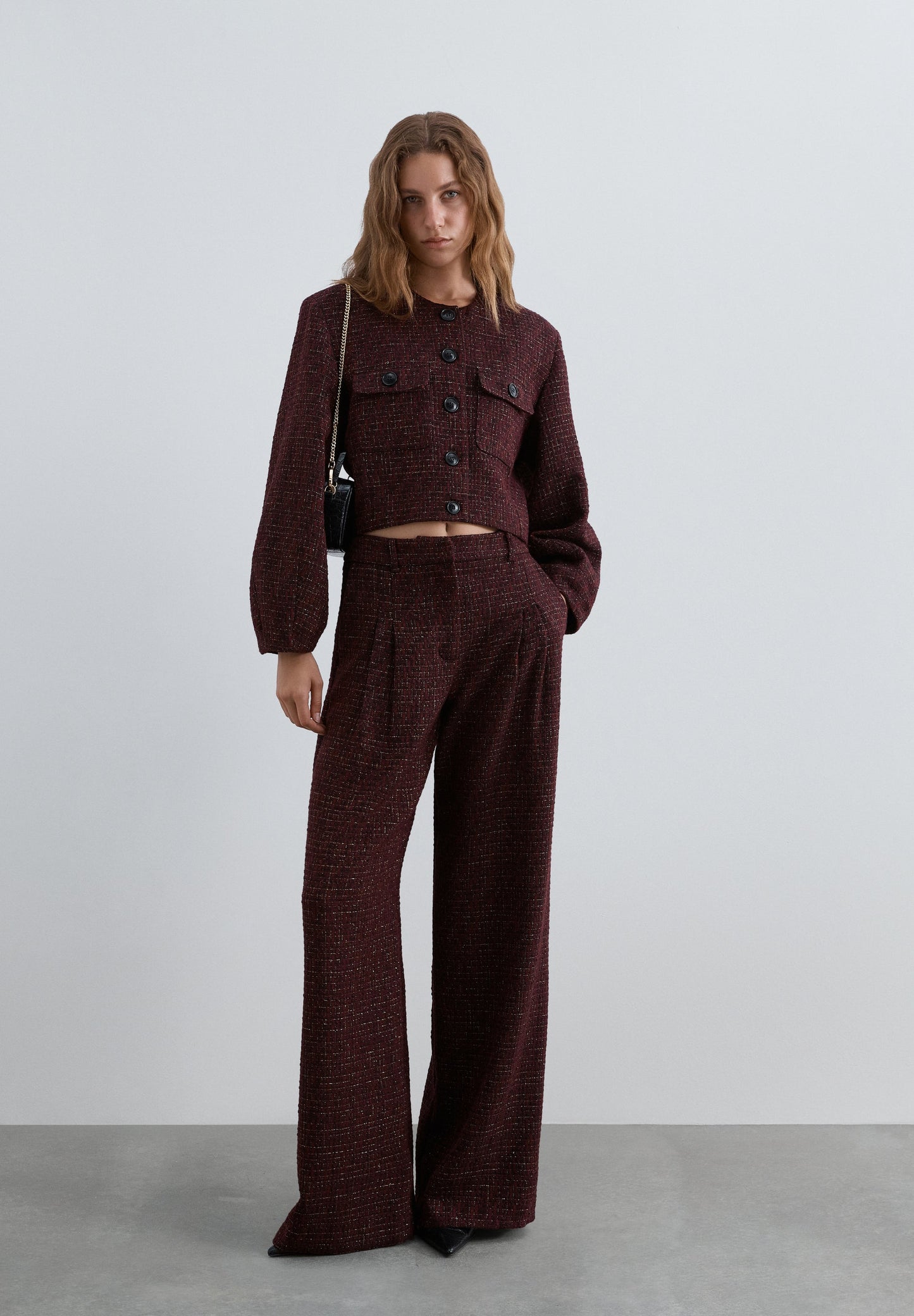 CASACO TWEED COM FIO METALIZADO