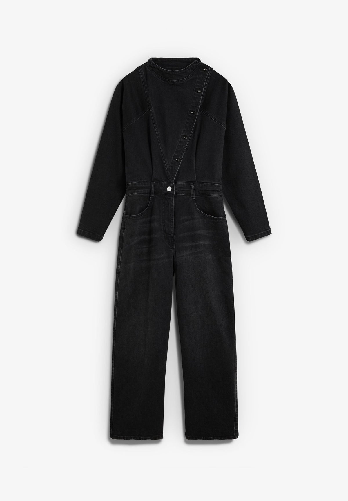 MACACÃO DENIM COM GOLA ASSIMÉTRICA