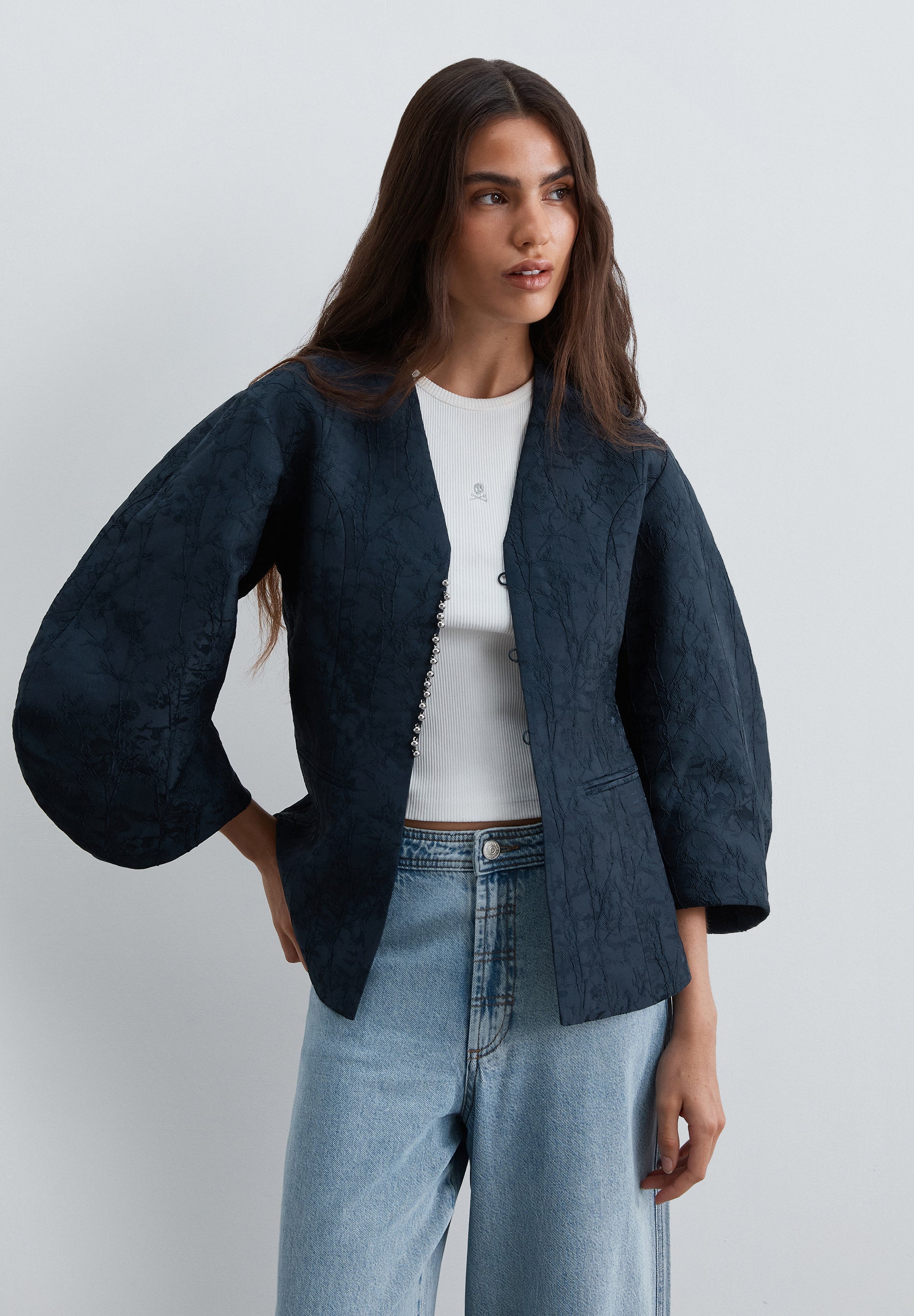 BLAZER JACQUARD MANGAS COM VOLUME