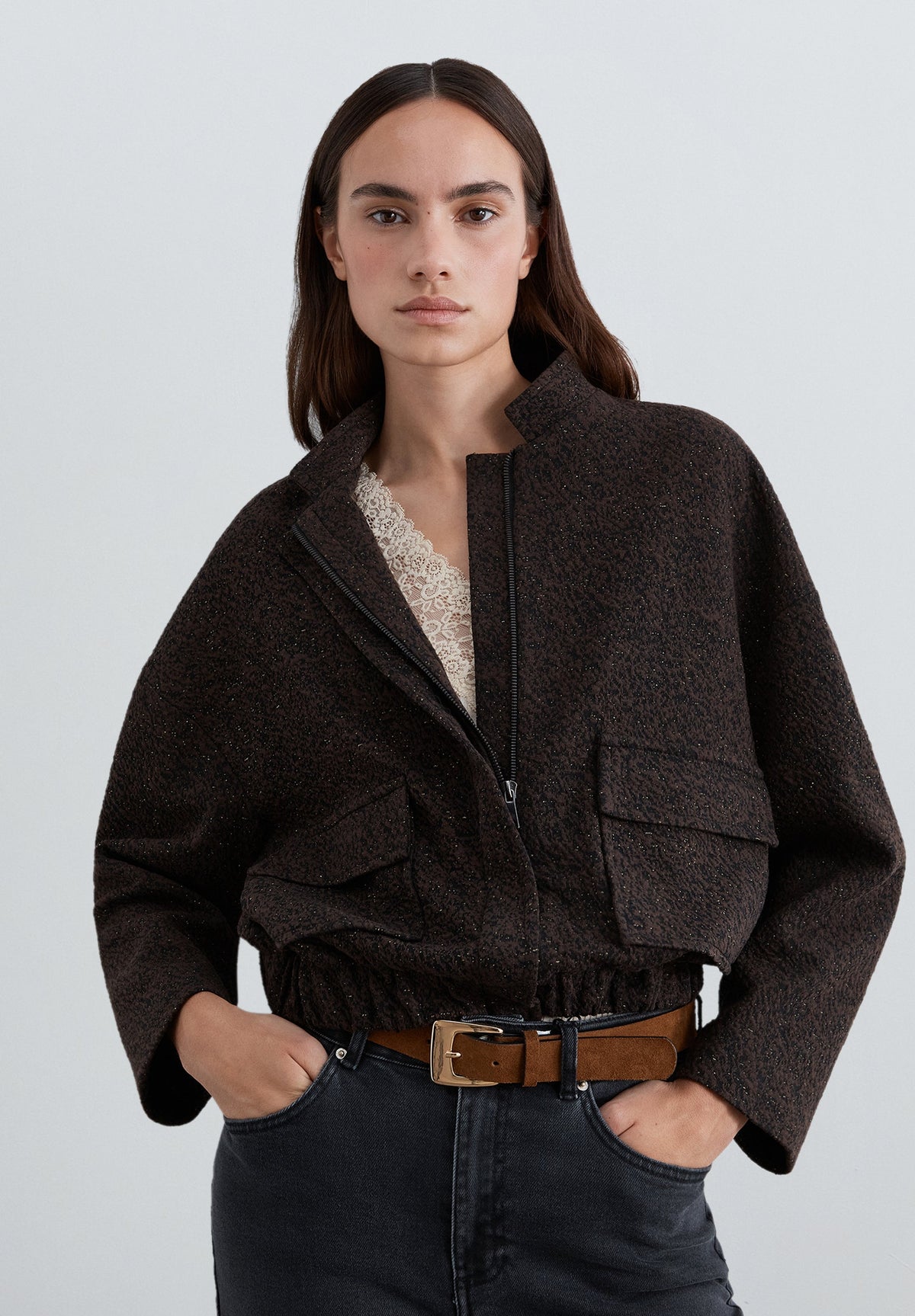 CARDIGAN BOMBER FIO METALIZADO