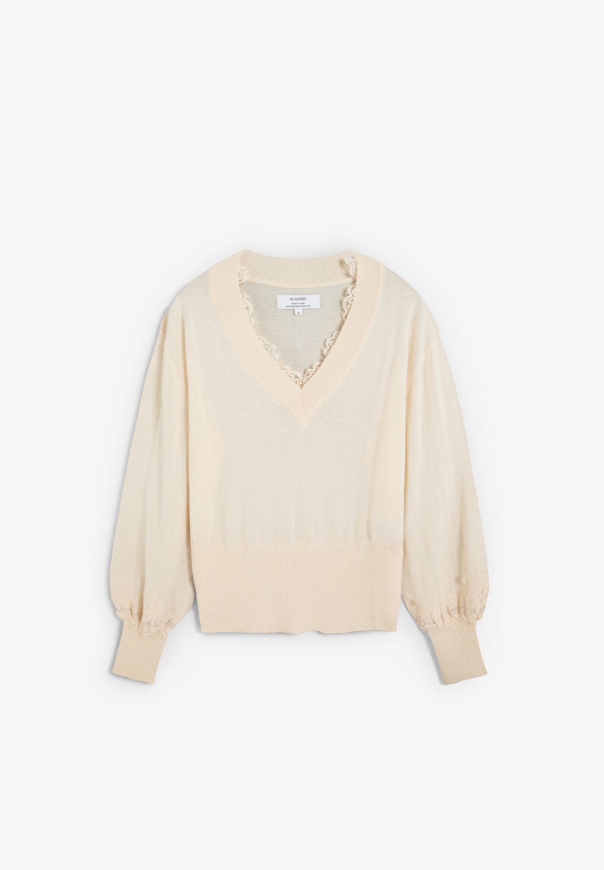 SWEATER EM V COM PORMENOR DE RENDA
