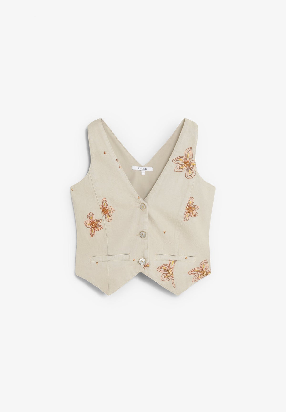 COLETE DENIM COM BORDADOS FLORAIS