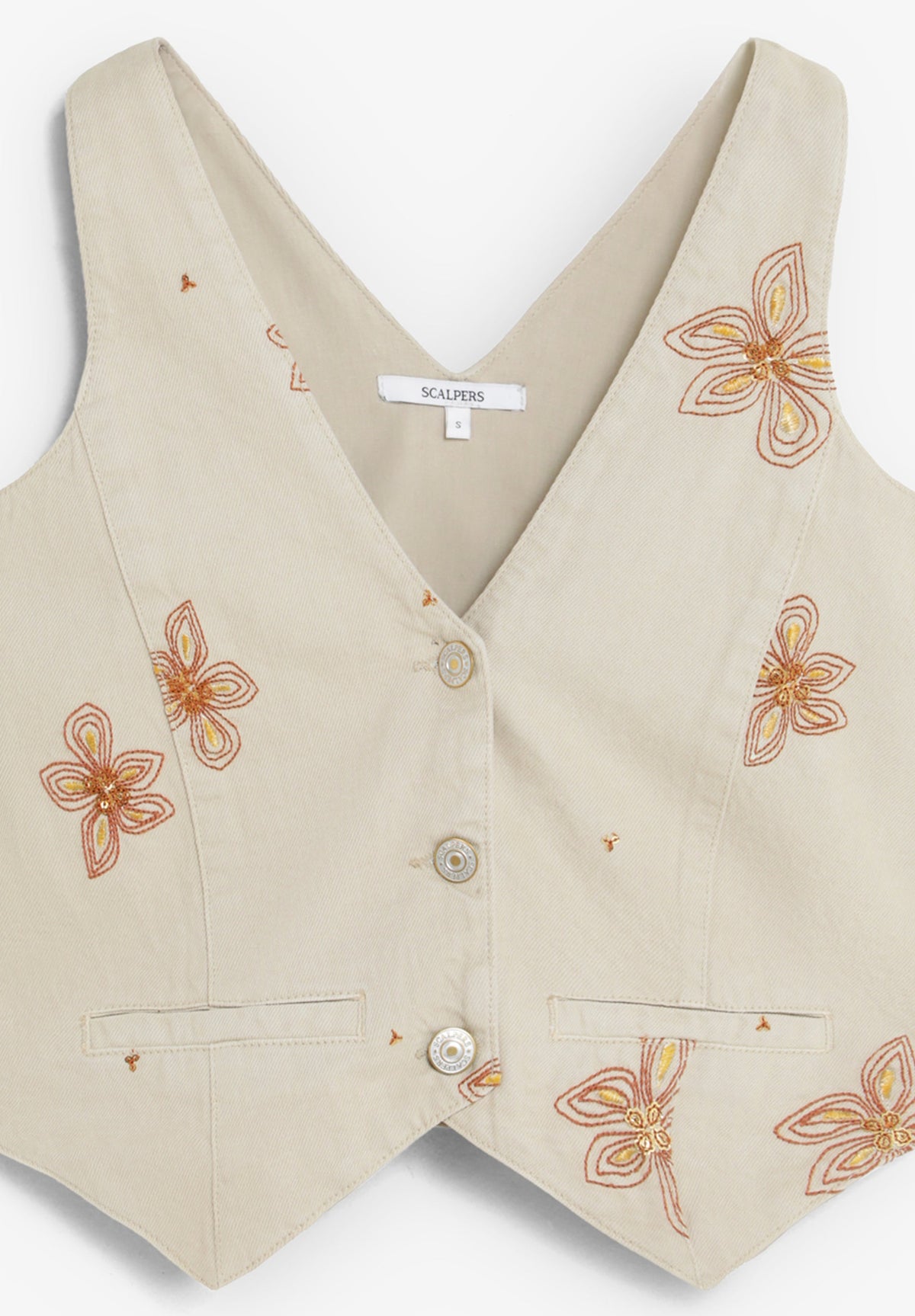 COLETE DENIM COM BORDADOS FLORAIS