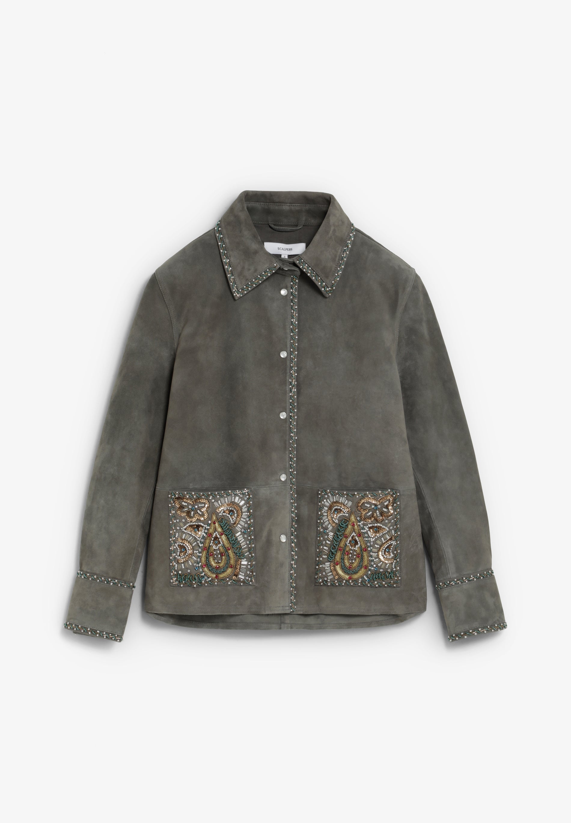 CARDIGAN DE CAMURÇA BORDADA COM CONTAS