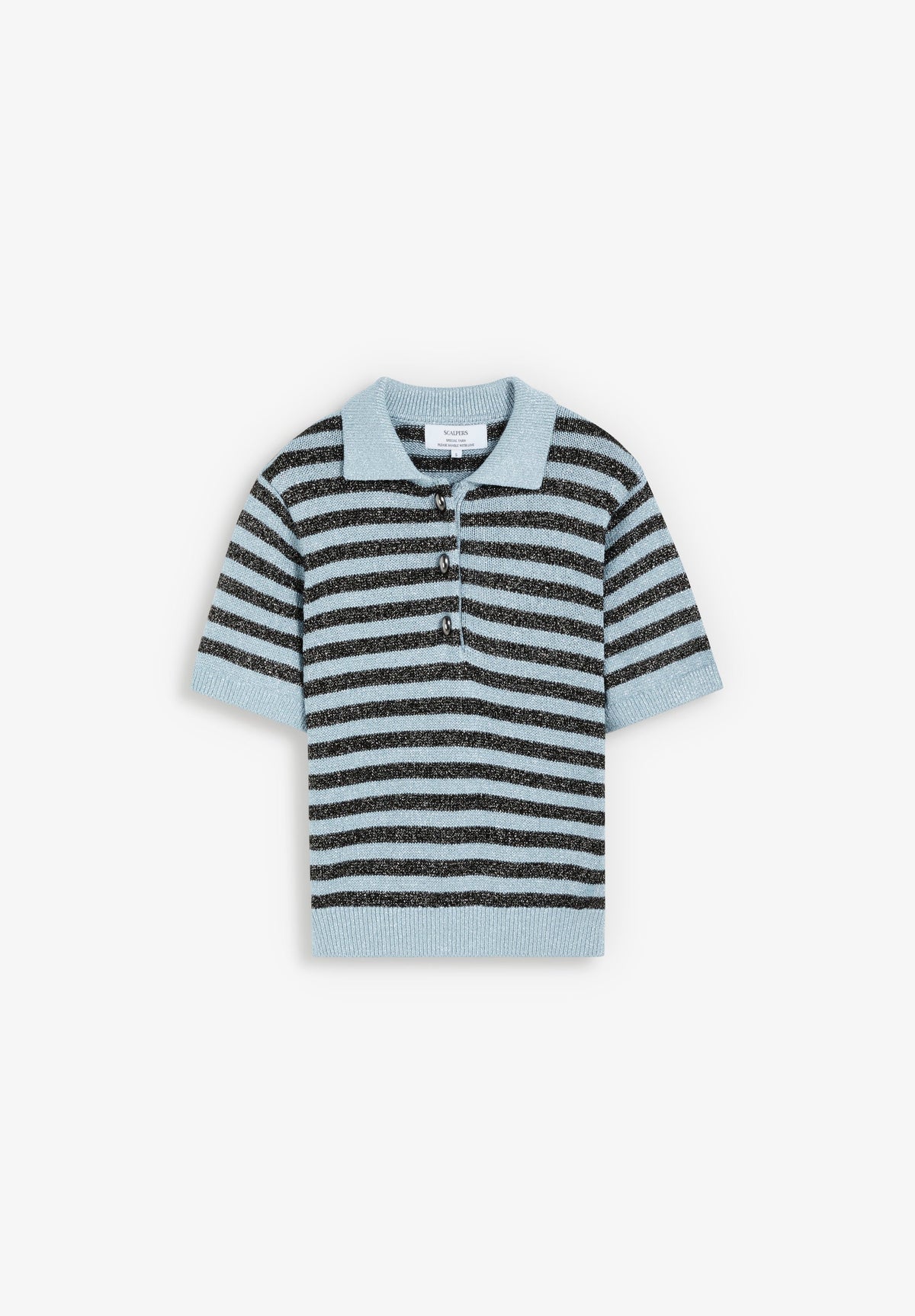 CAMISA POLO ÀS RISCAS EM FIO METALIZADO