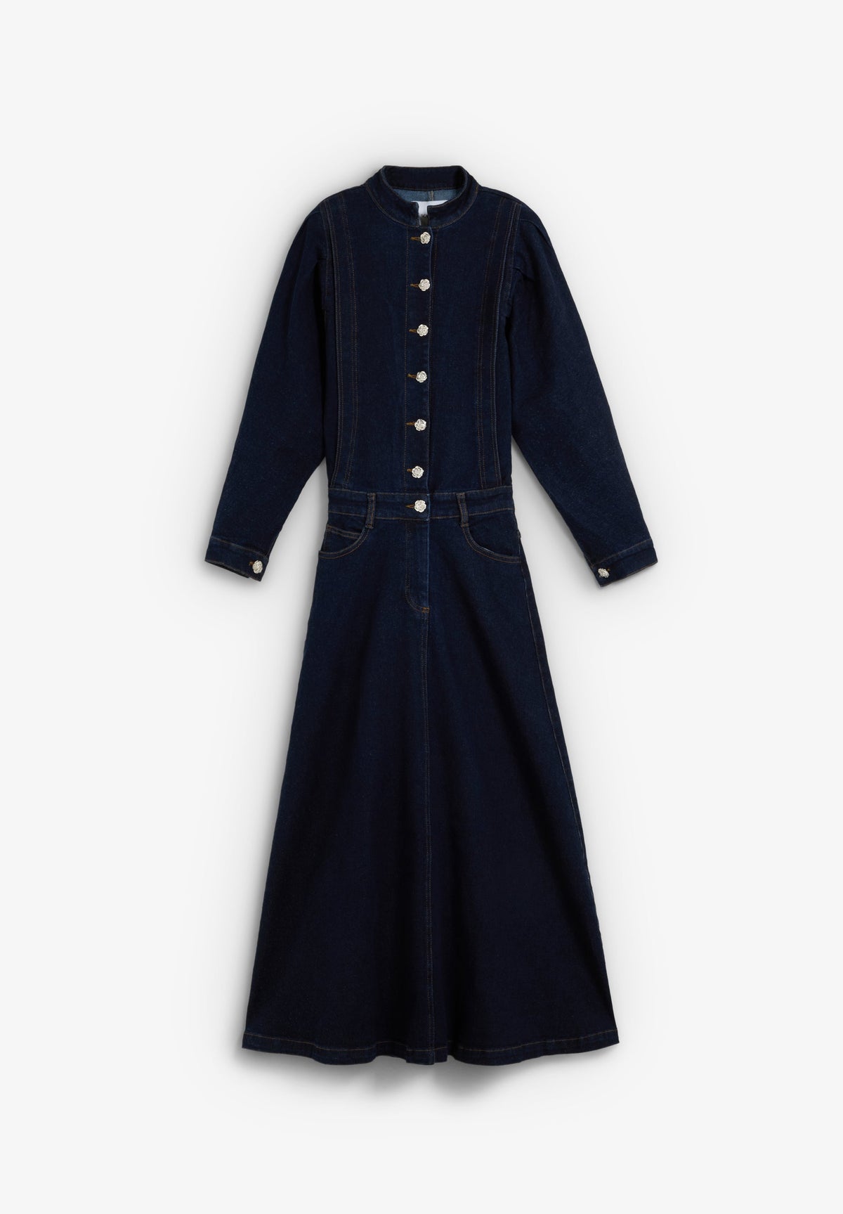 VESTIDO DENIM COM MANGAS VOLUMOSAS