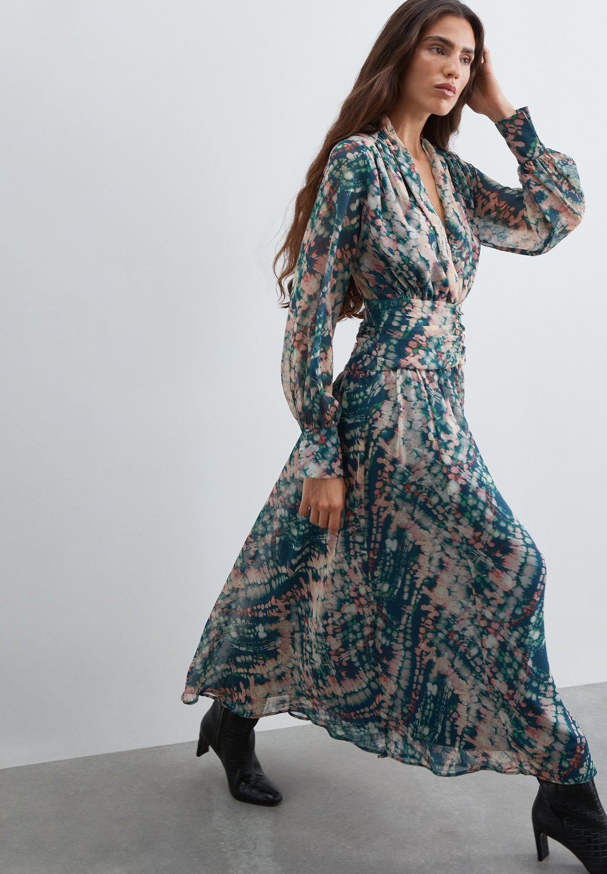 VESTIDO ESTAMPADO COM CINTURA DRAPEADA