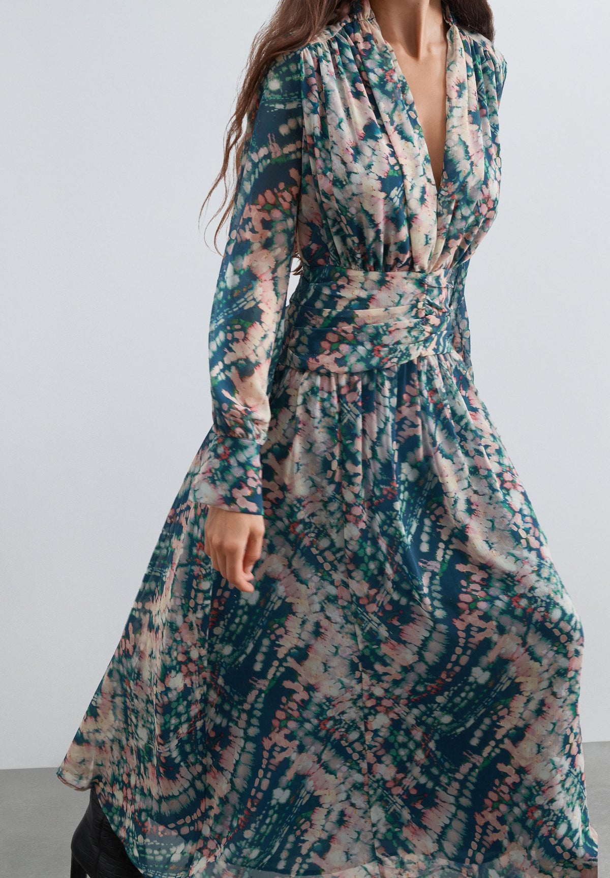 VESTIDO ESTAMPADO COM CINTURA DRAPEADA