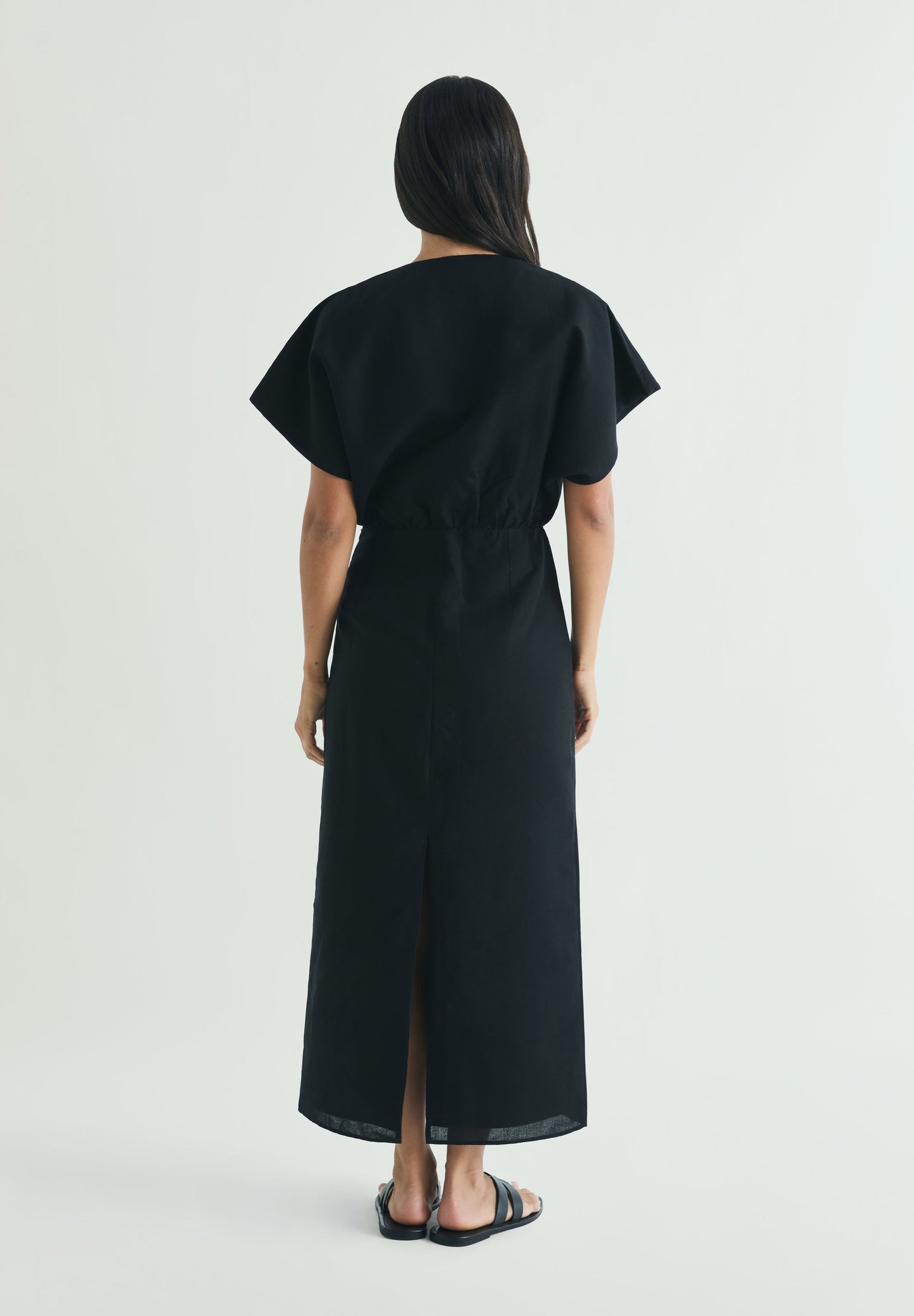 VESTIDO MIDI DRAPEADO LINHO