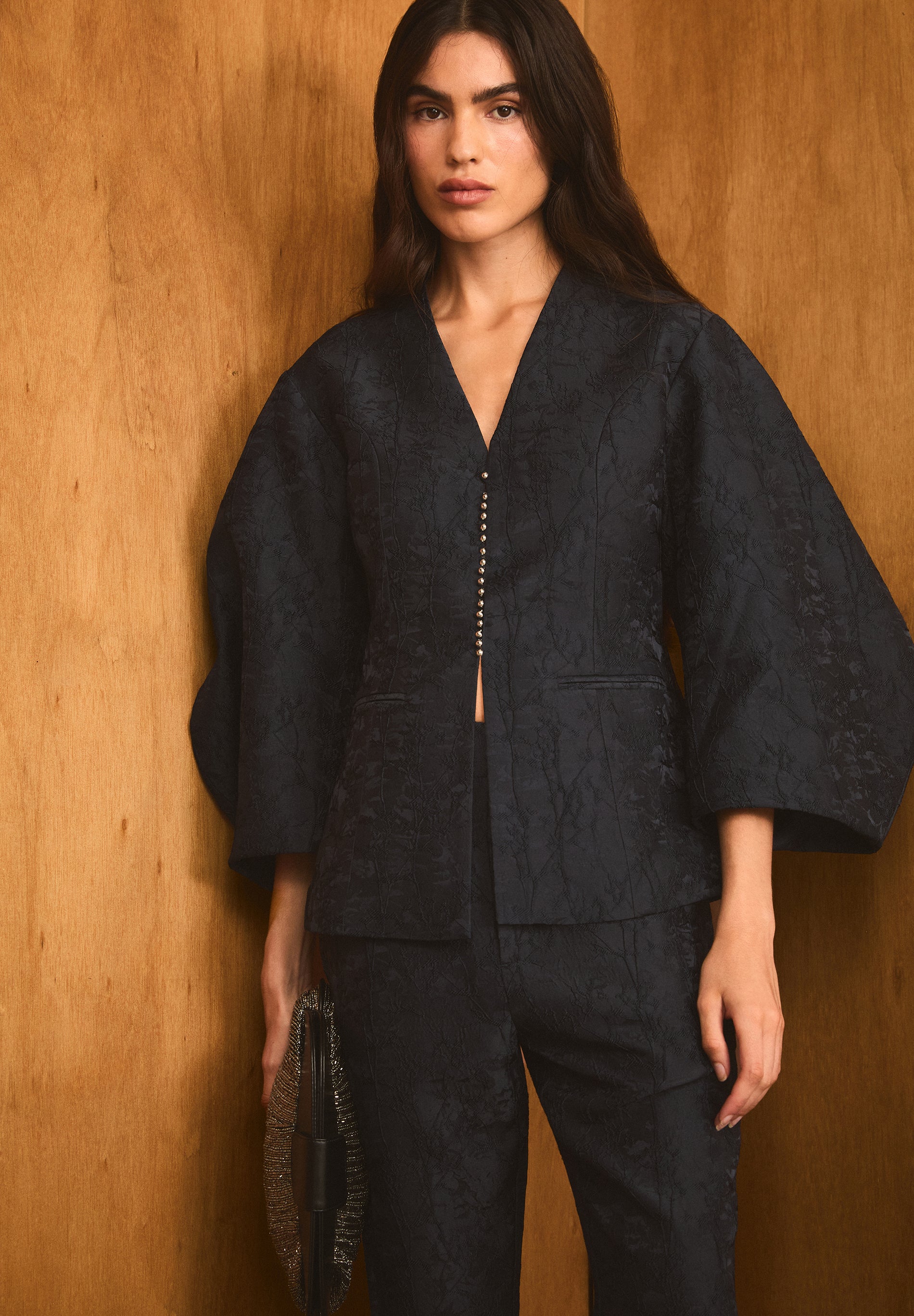BLAZER JACQUARD MANGAS COM VOLUME