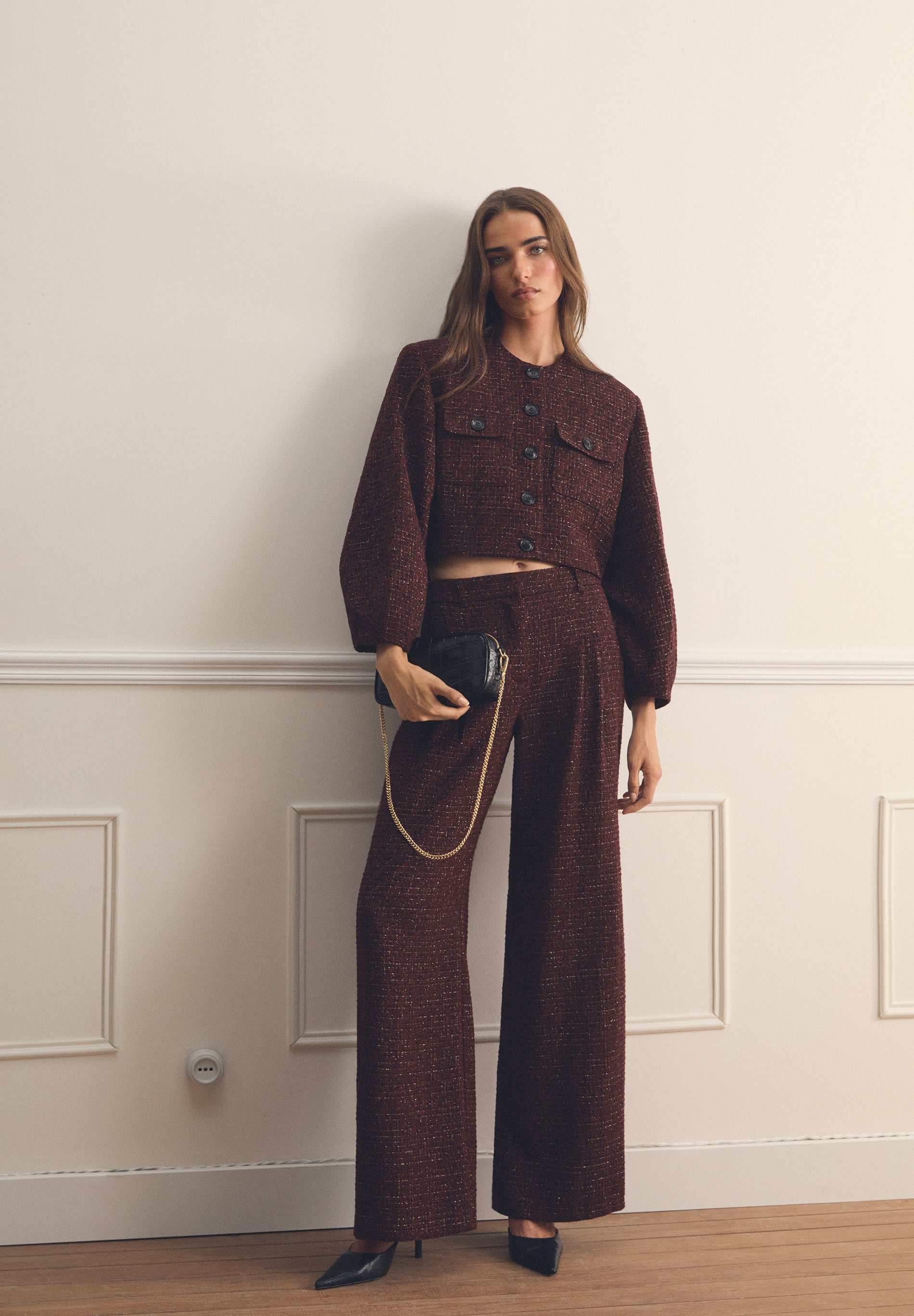 CALÇAS TWEED WIDE LEG