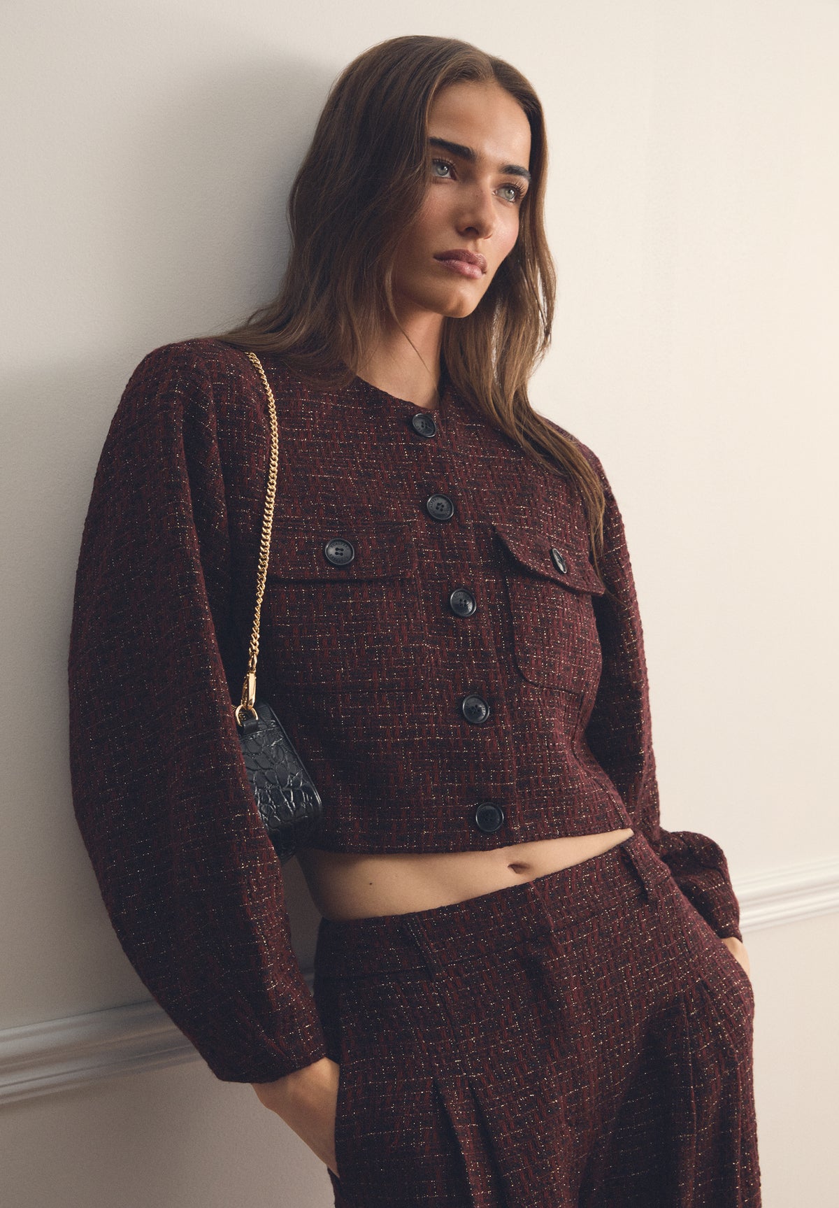 CALÇAS TWEED WIDE LEG