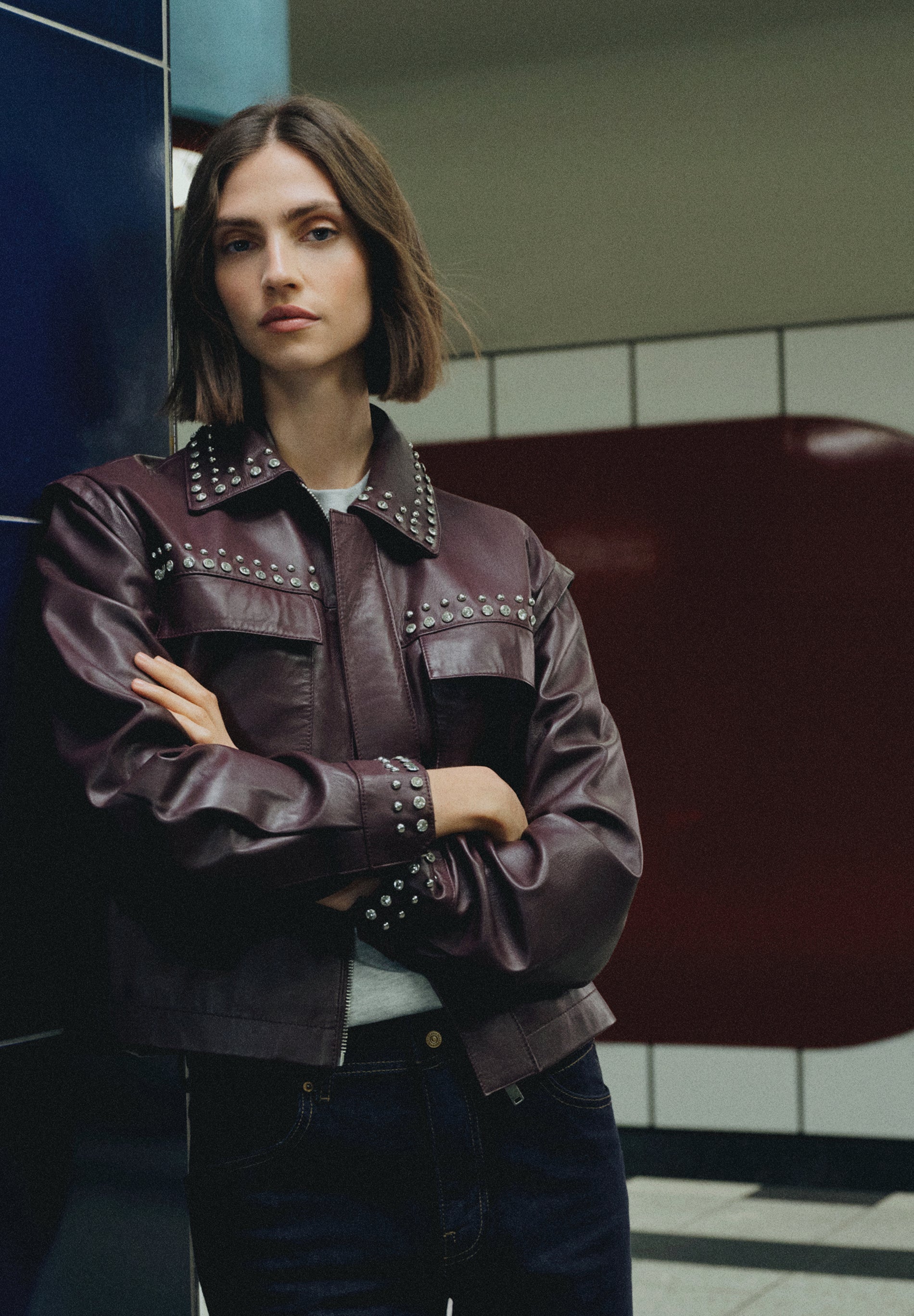 CASACO BORDEAUX TACHAS PELE