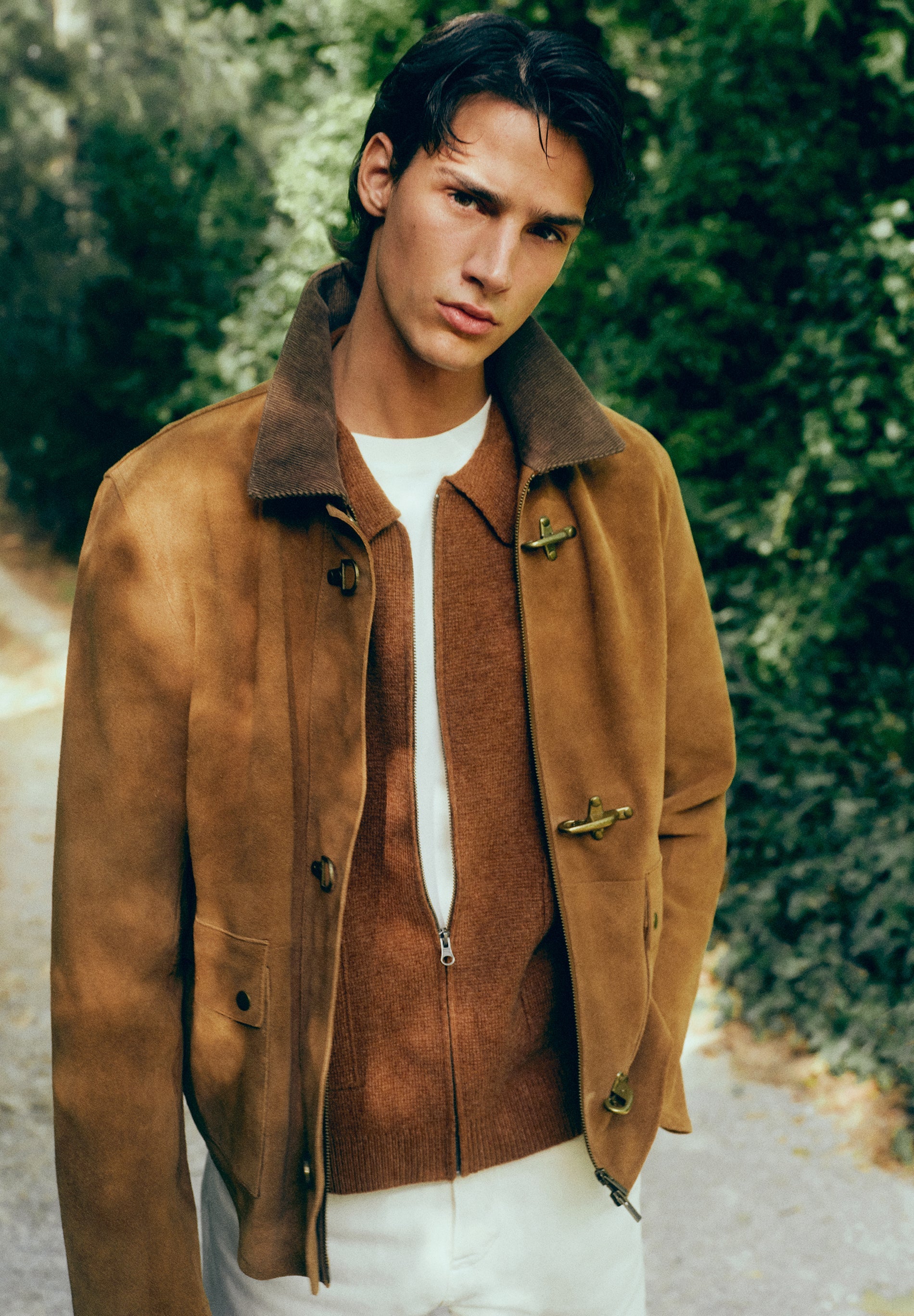 CARDIGAN DE PELE COM GOLA DE BOMBAZINA