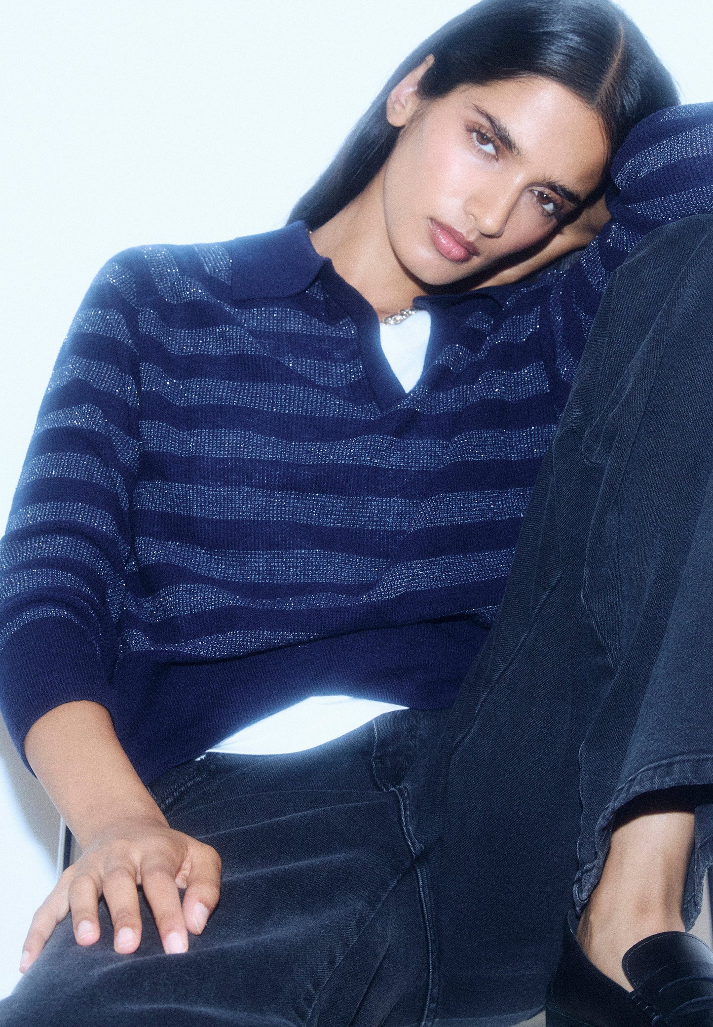 SWEATER CAMISA POLO ÀS RISCAS METALIZADA