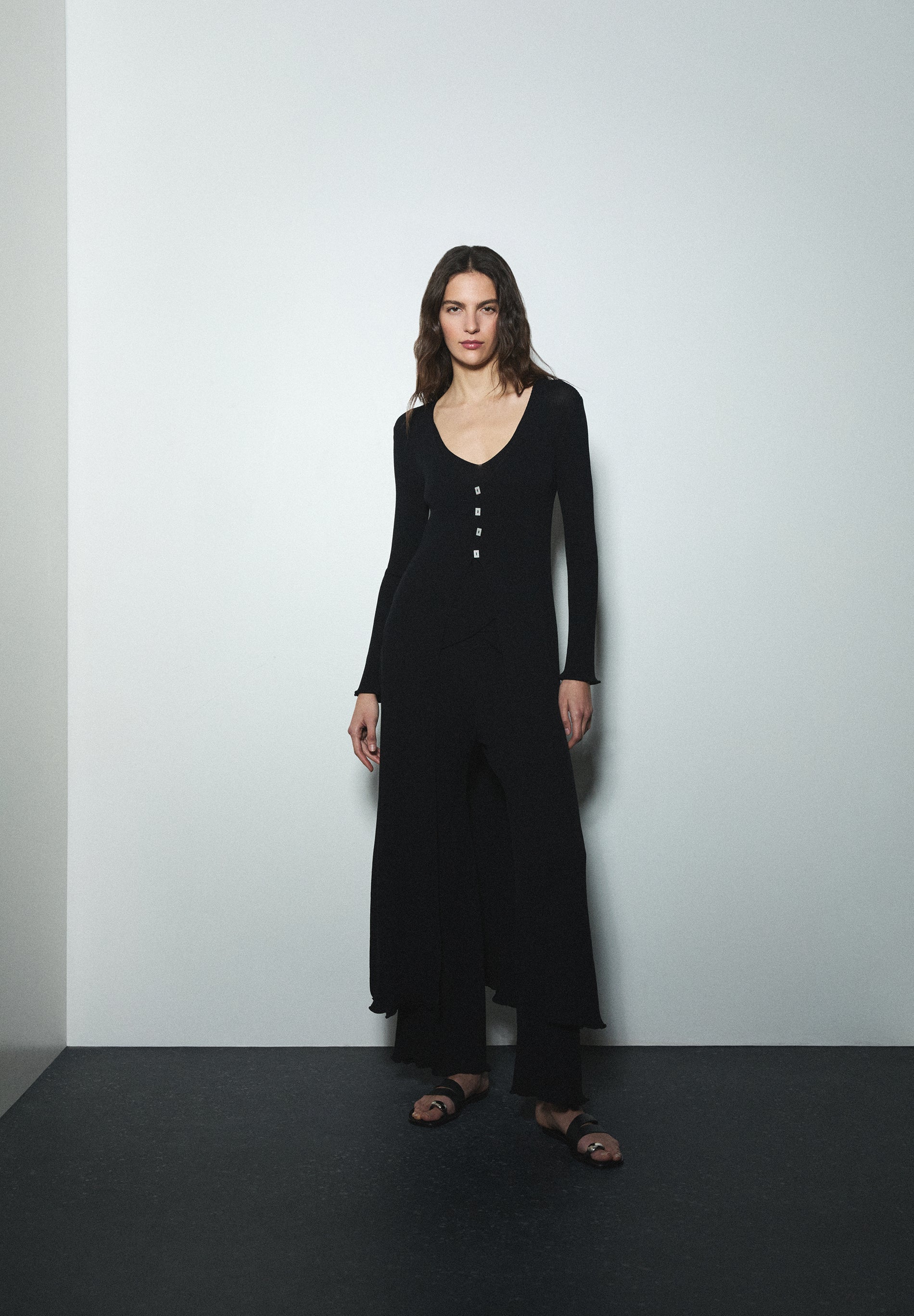 CARDIGAN COMPRIDO DE MALHA CANELADA