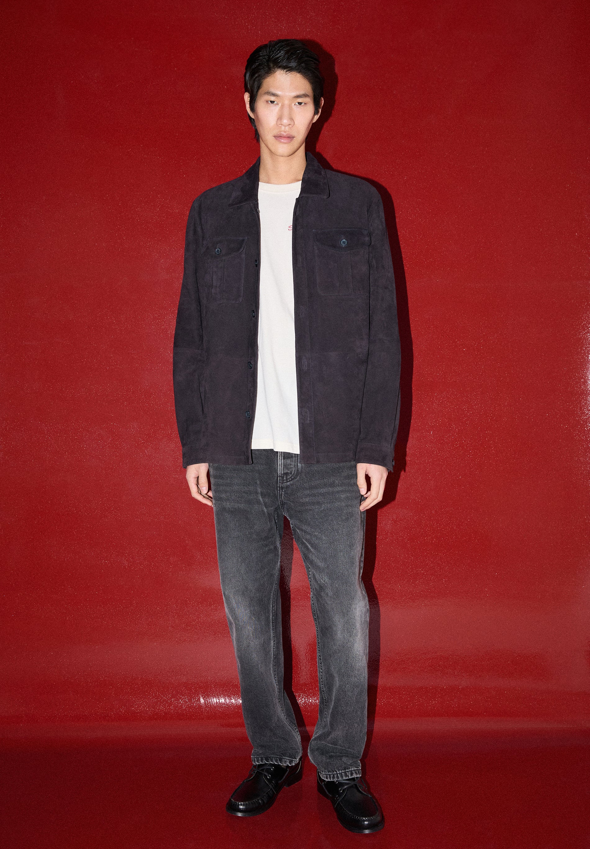 CAMISA COMPRIDA DE CAMURÇA COM BOLSOS