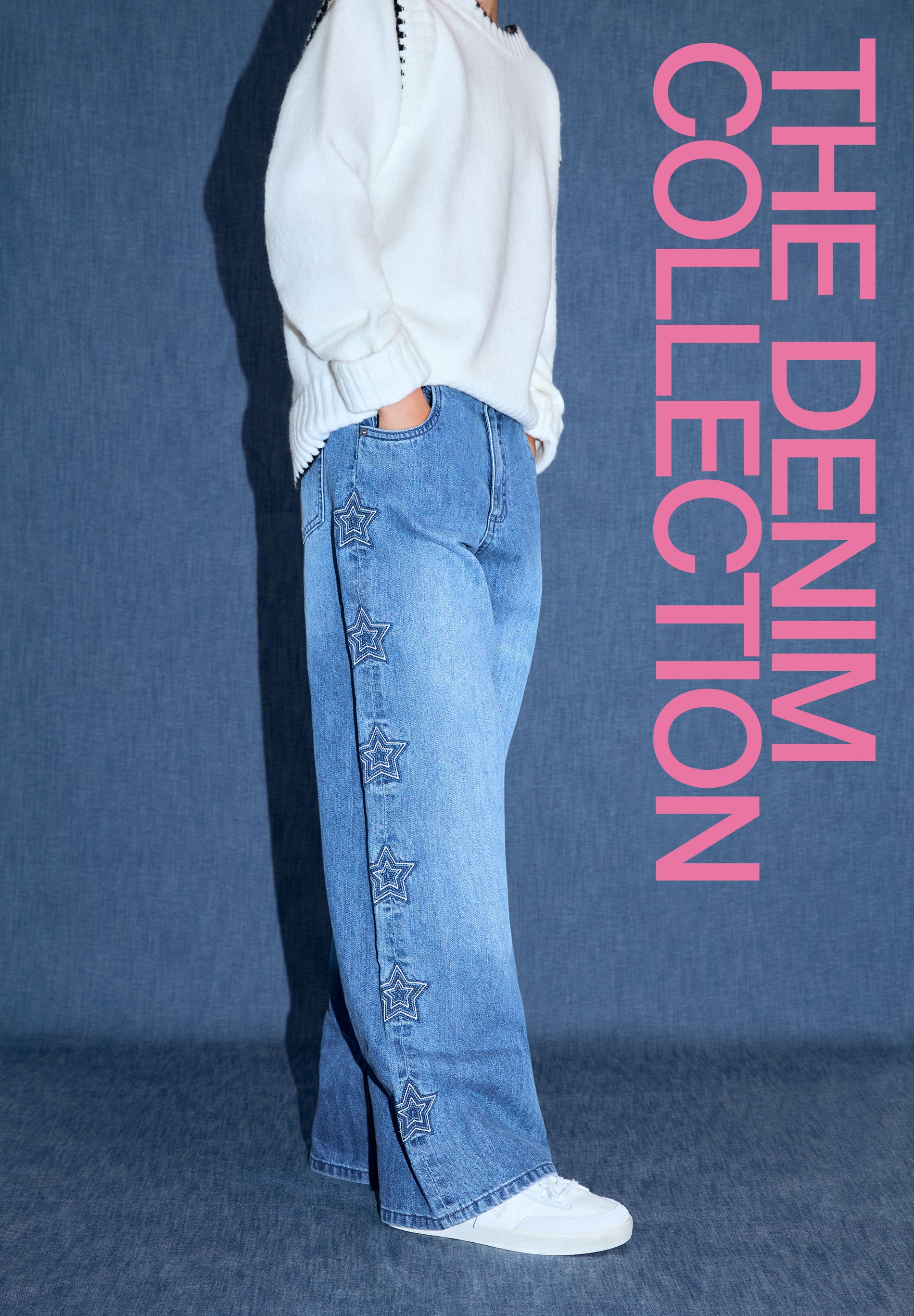 CALÇAS WIDE LEG COM ESTRELAS BORDADAS