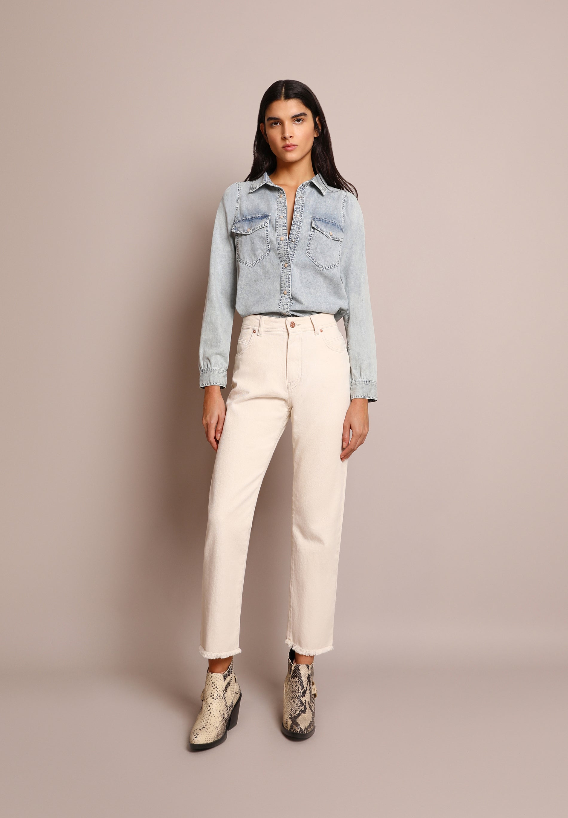 DENIM RUFFLE SHIRT